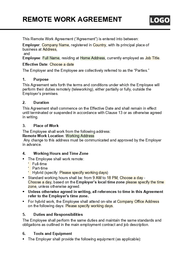 Remote Work Agreement