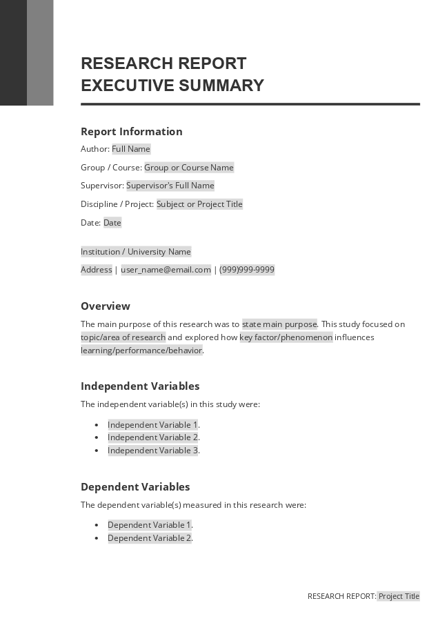 Research report executive summary 1