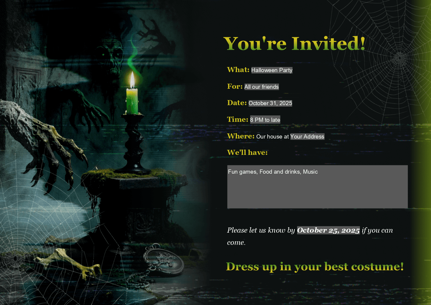 Halloween party invitation template 1