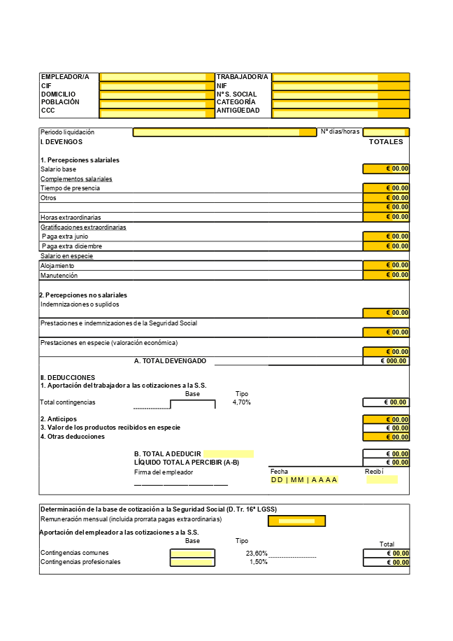 Formulario nómina de empleada de hogar