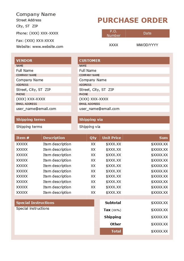 Purchase order (brown)