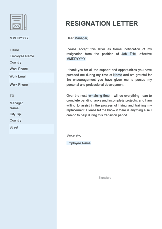 Resignation letter for Odoo