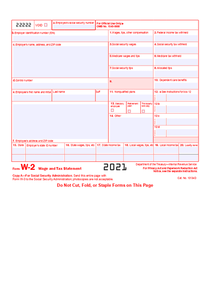 Form W-2 (Wage and Tax Statement) template