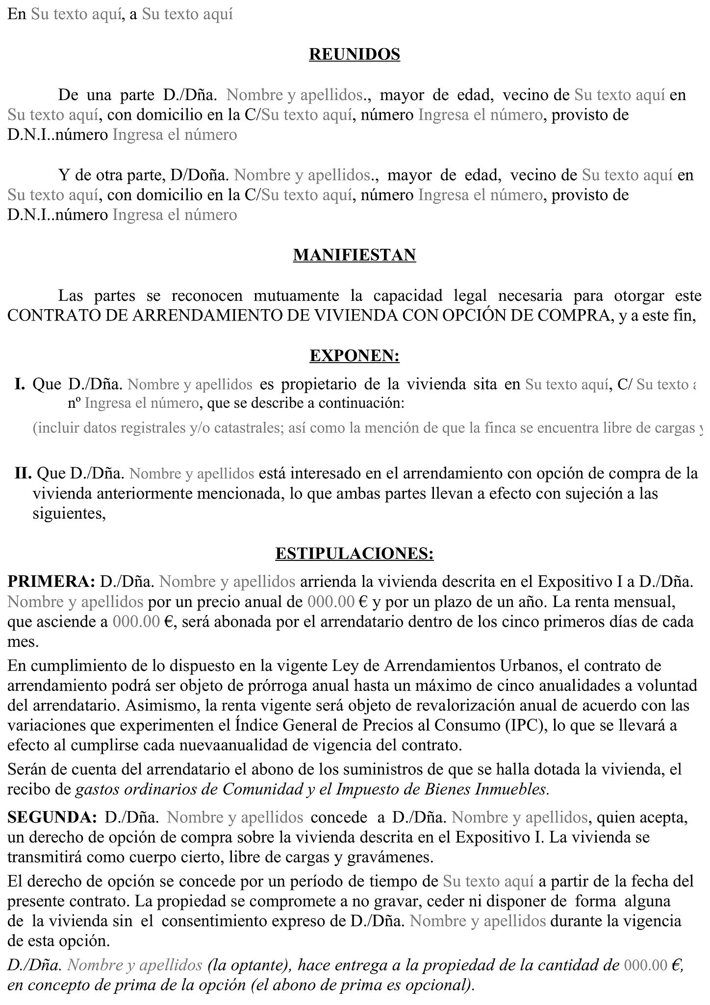 Formulario contrato de alquiler con opción a compra 1