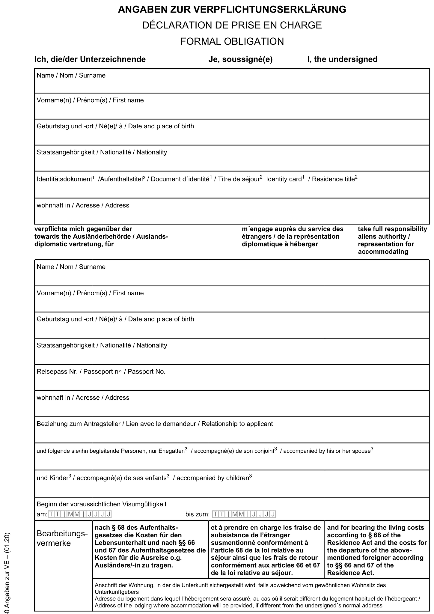 Formular für Verpflichtungserklärung 1