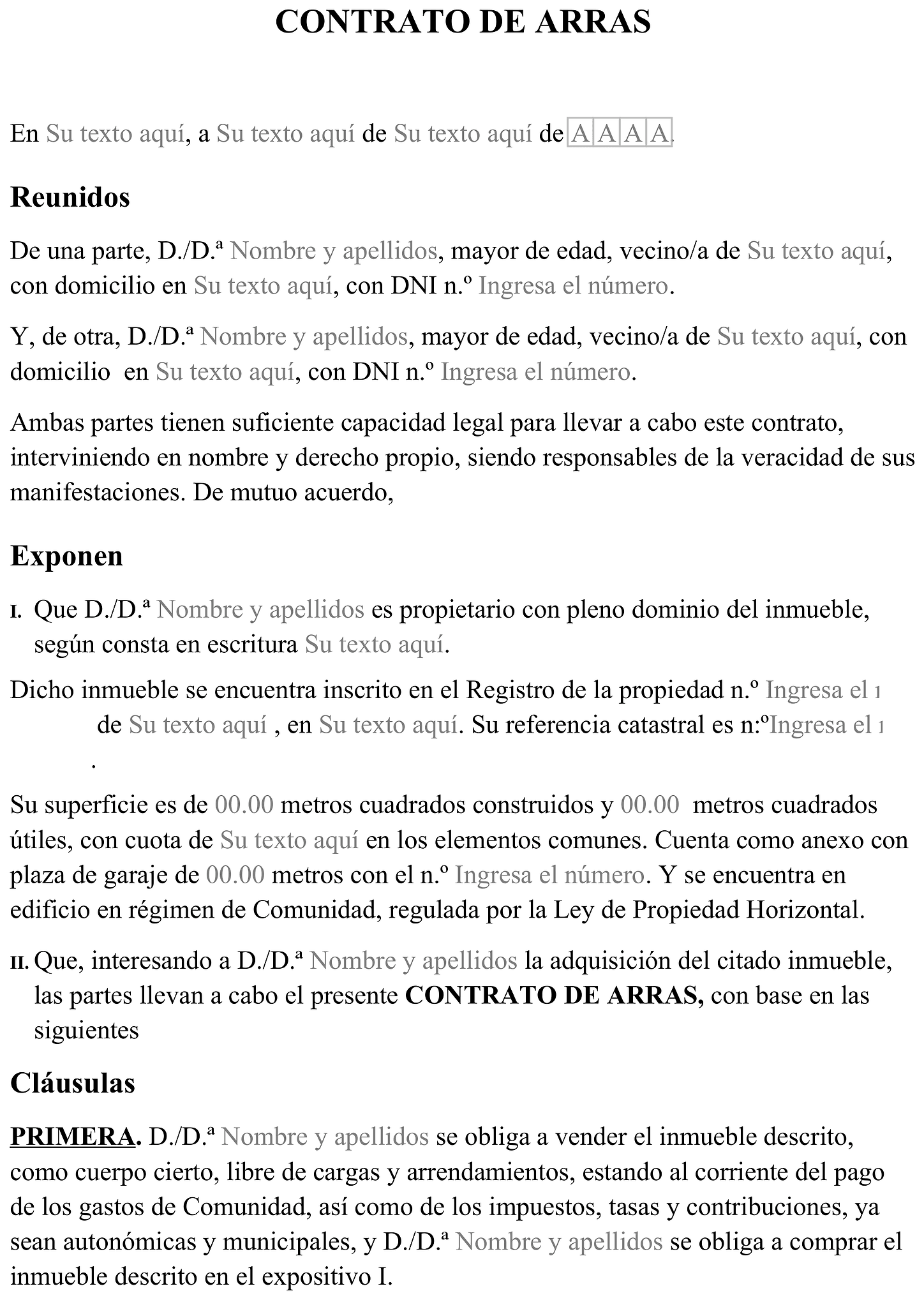 Formulario contrato de arras 1