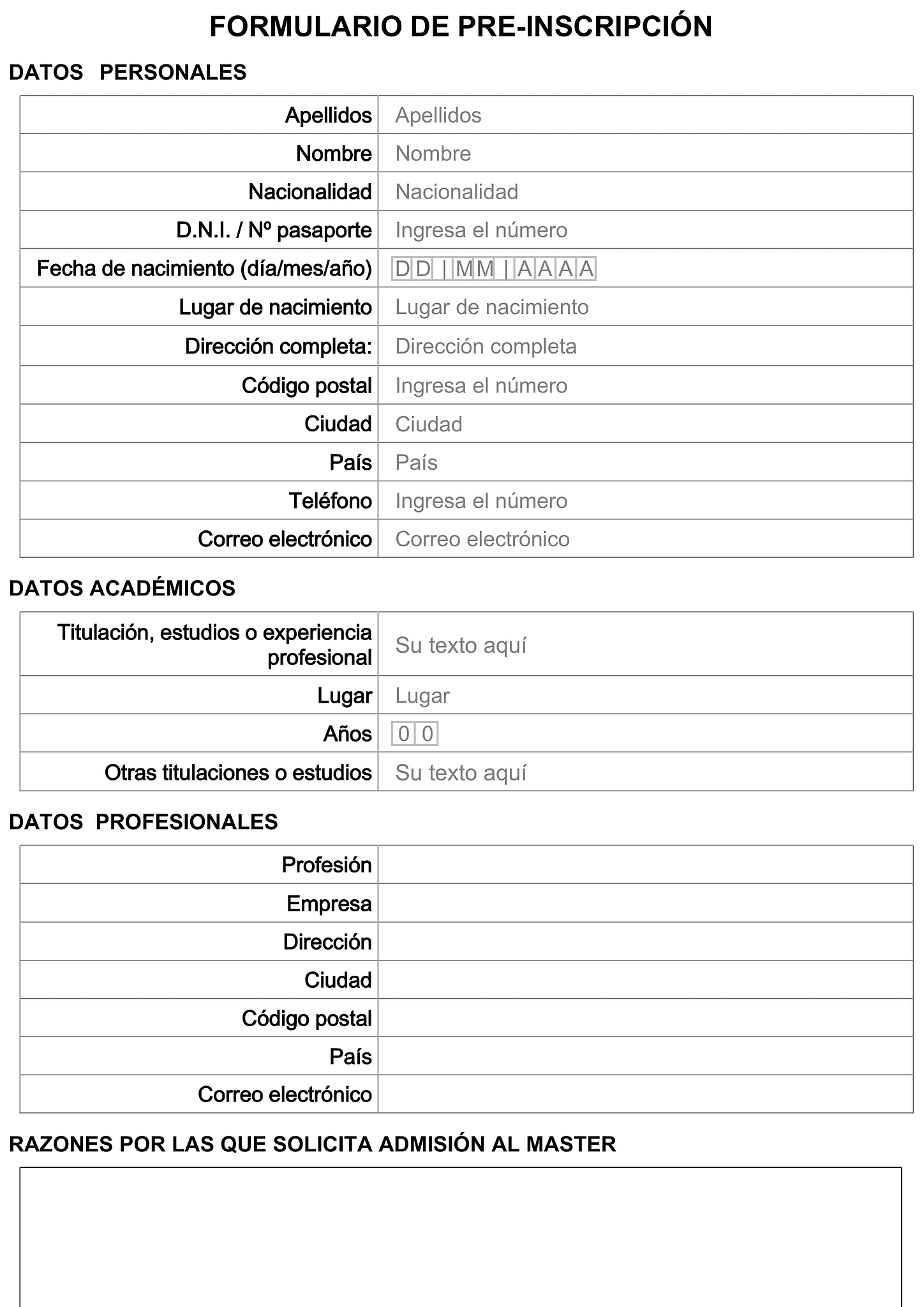 Formulario de preinscripción 1