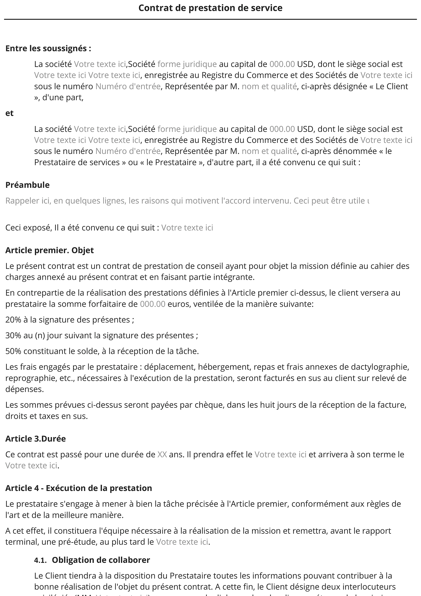 Formulaire contrat de prestation de service 1