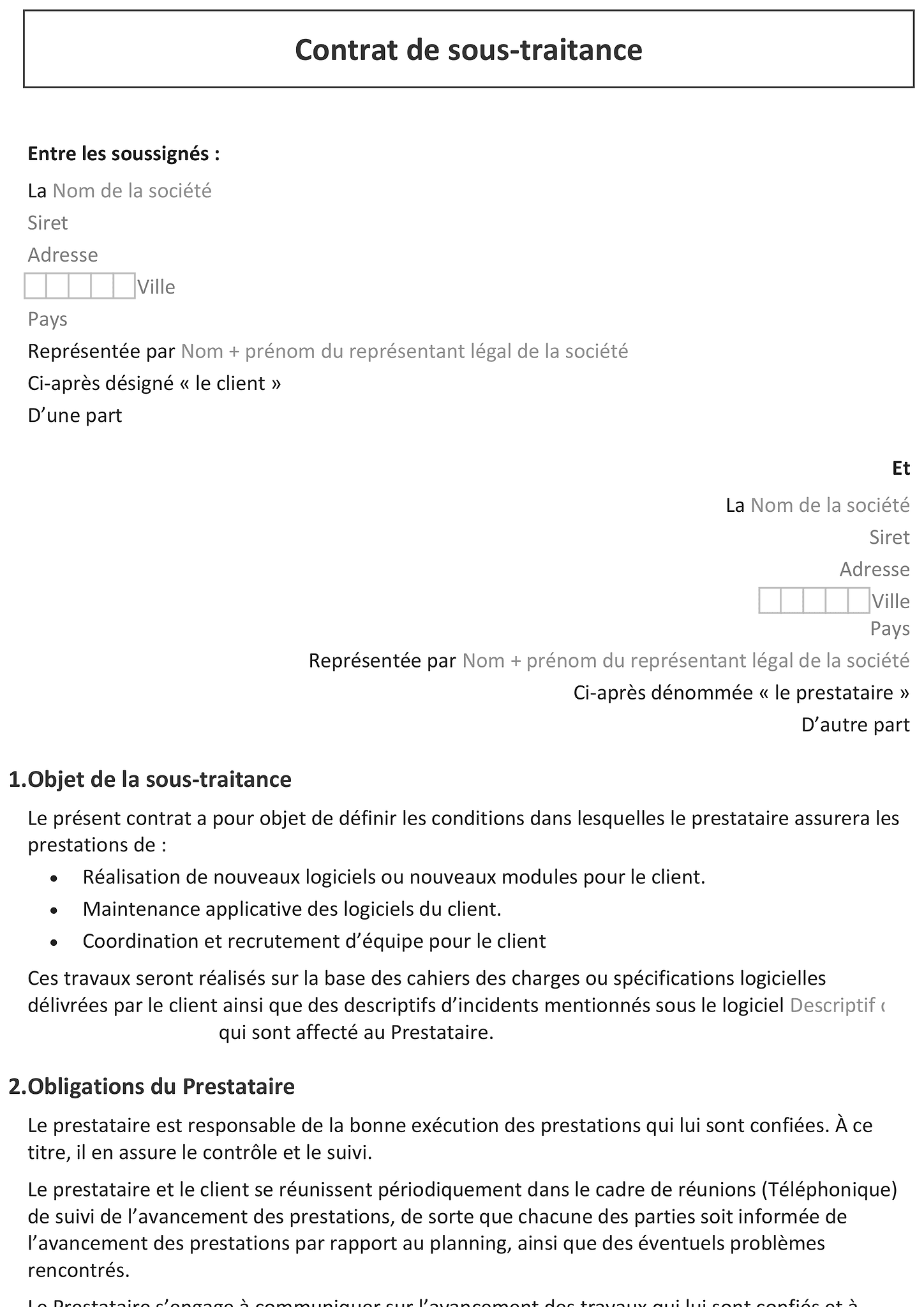 Formulaire contrat de sous-traitance 1