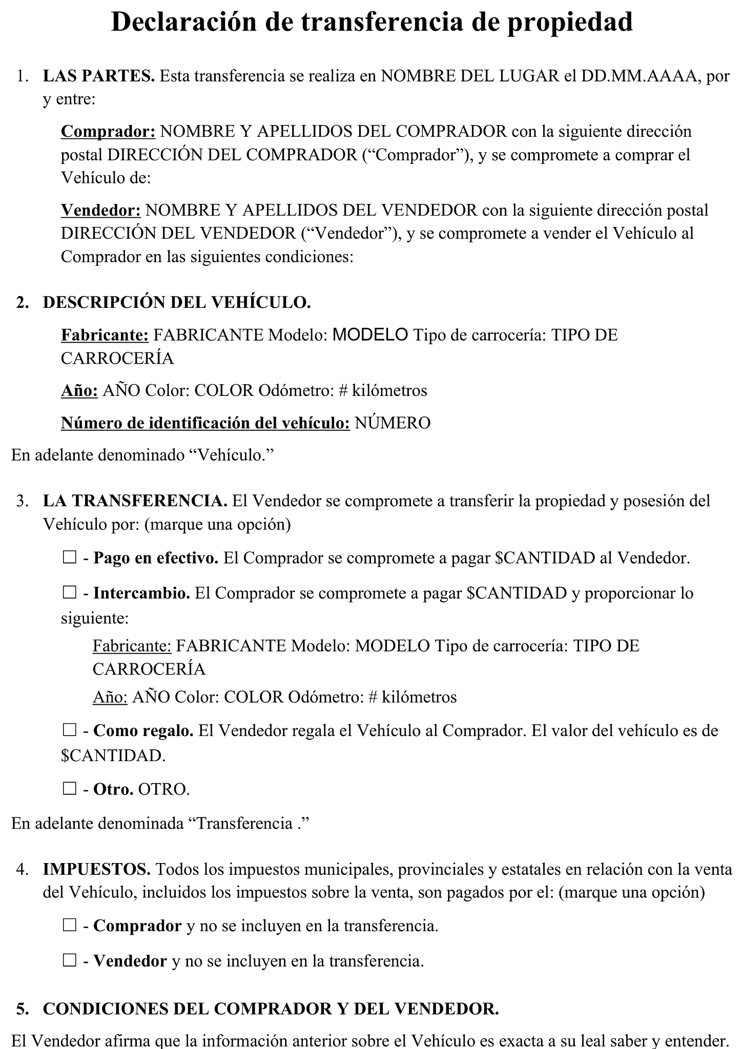 Declaración de transferencia de propiedad 1