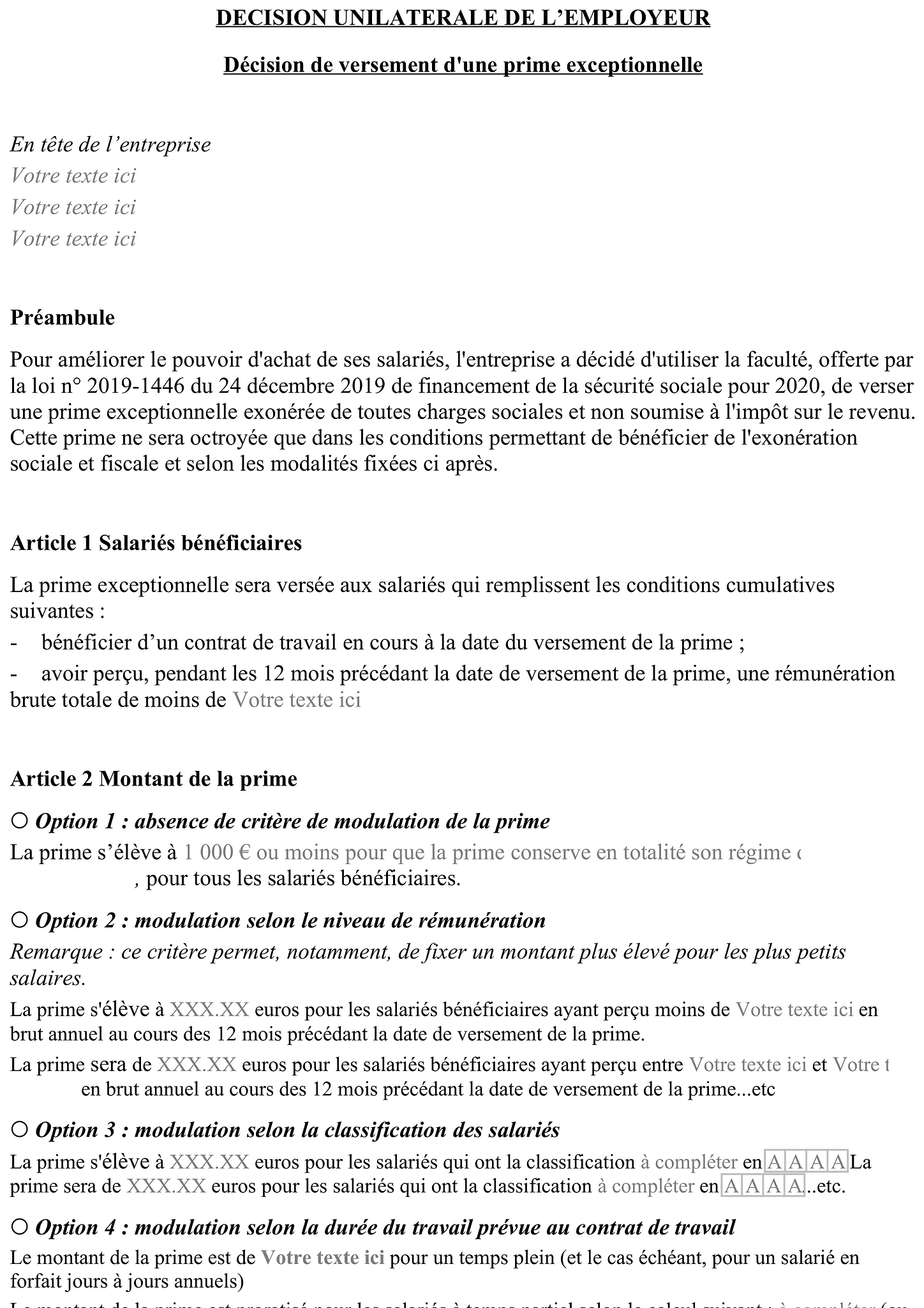 Formulaire décision unilatérale de l'employeur 1