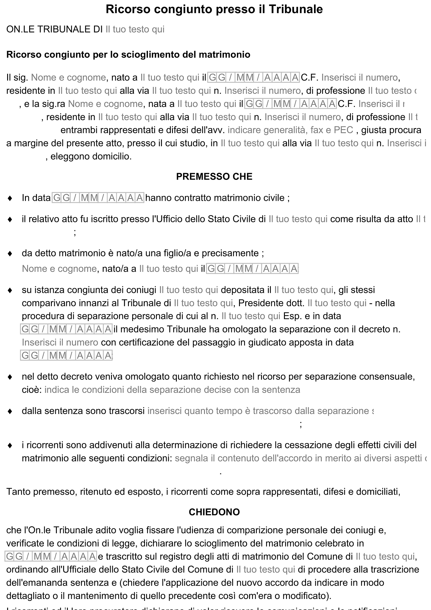 Modulo accordo di divorzio 1