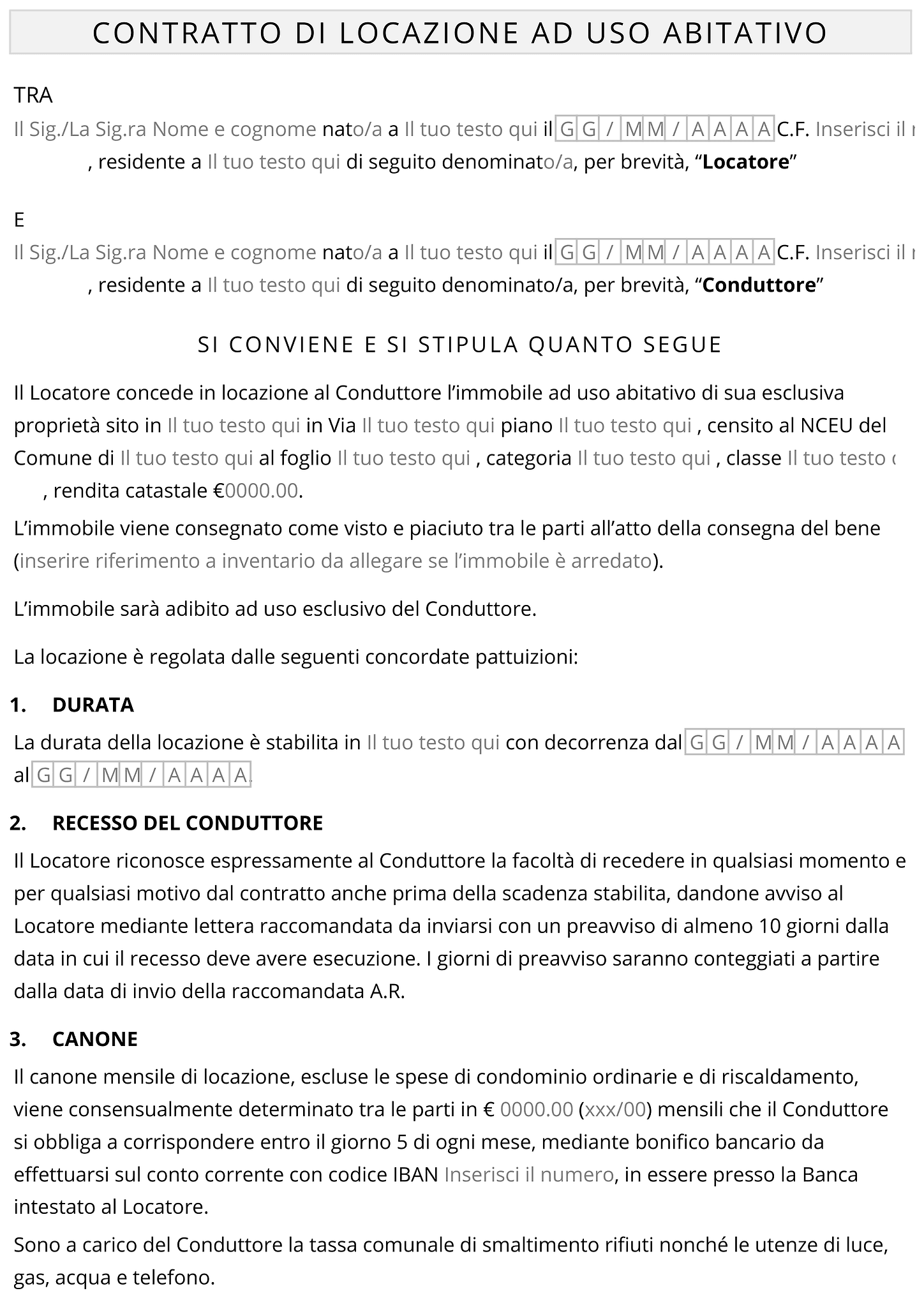Modulo contratto di locazione ad uso abitativo 1