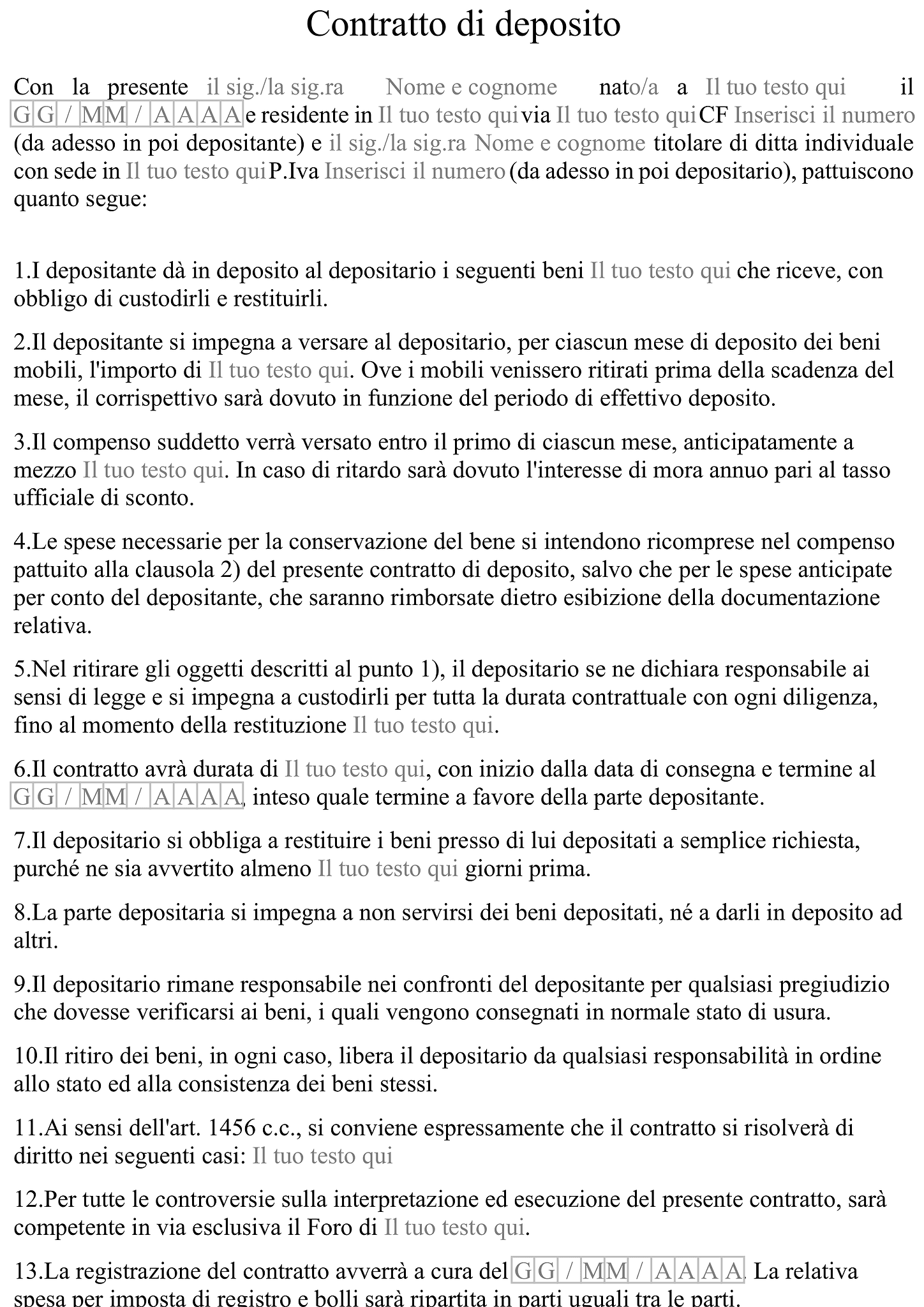 Modulo contratto di deposito 1