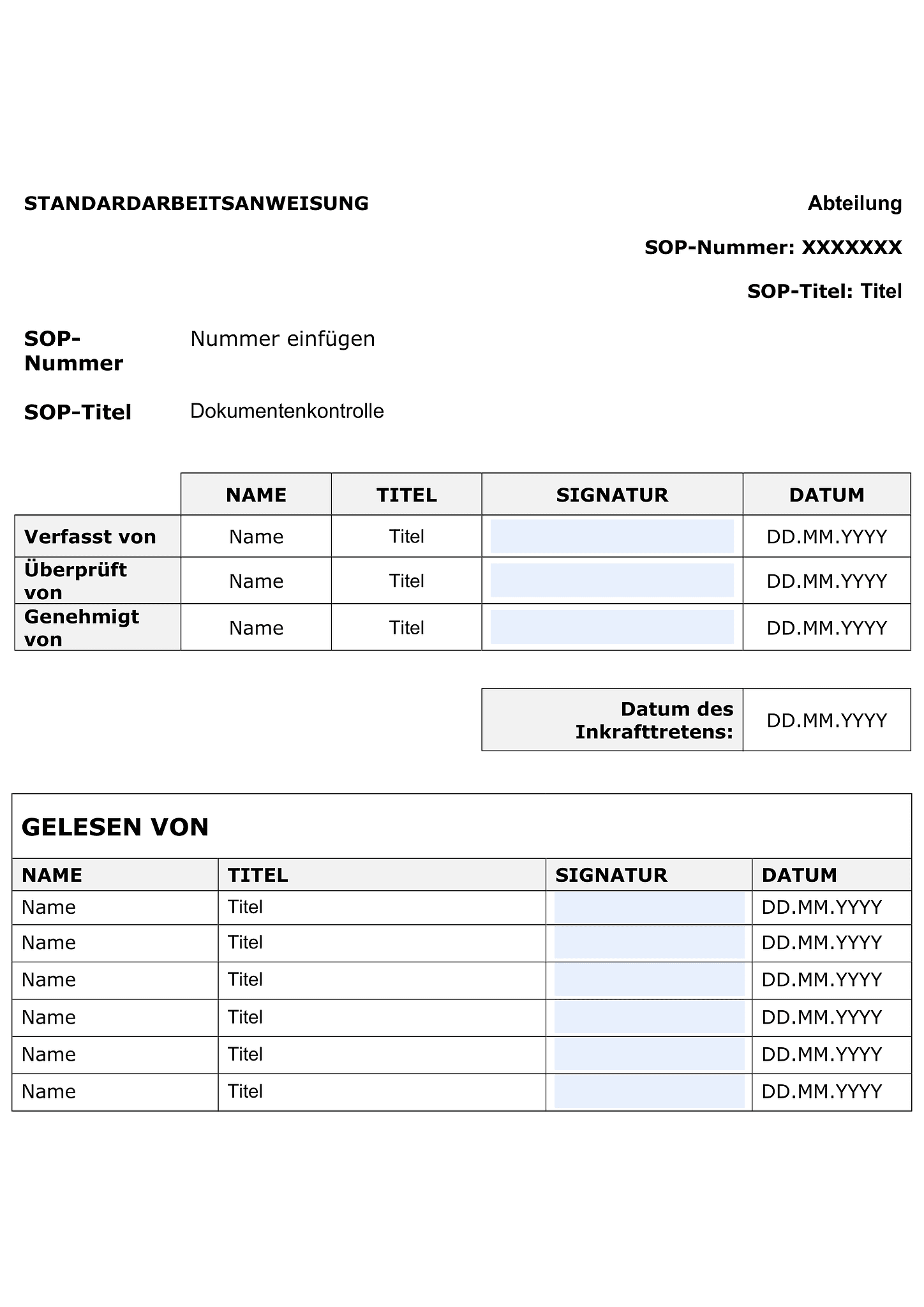 Standardvorgehensweise (SOP) 1