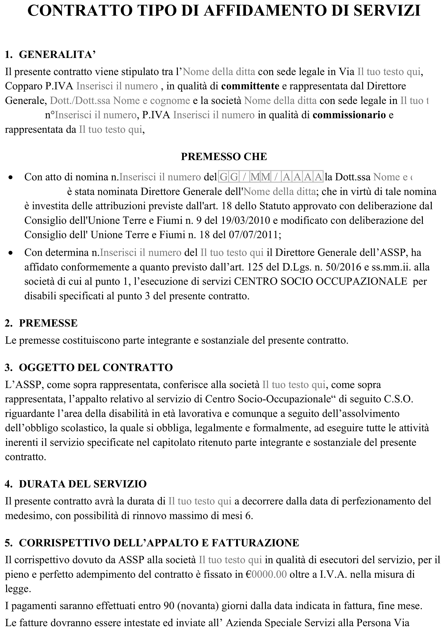 Modulo contratto di prestazione di servizi 1