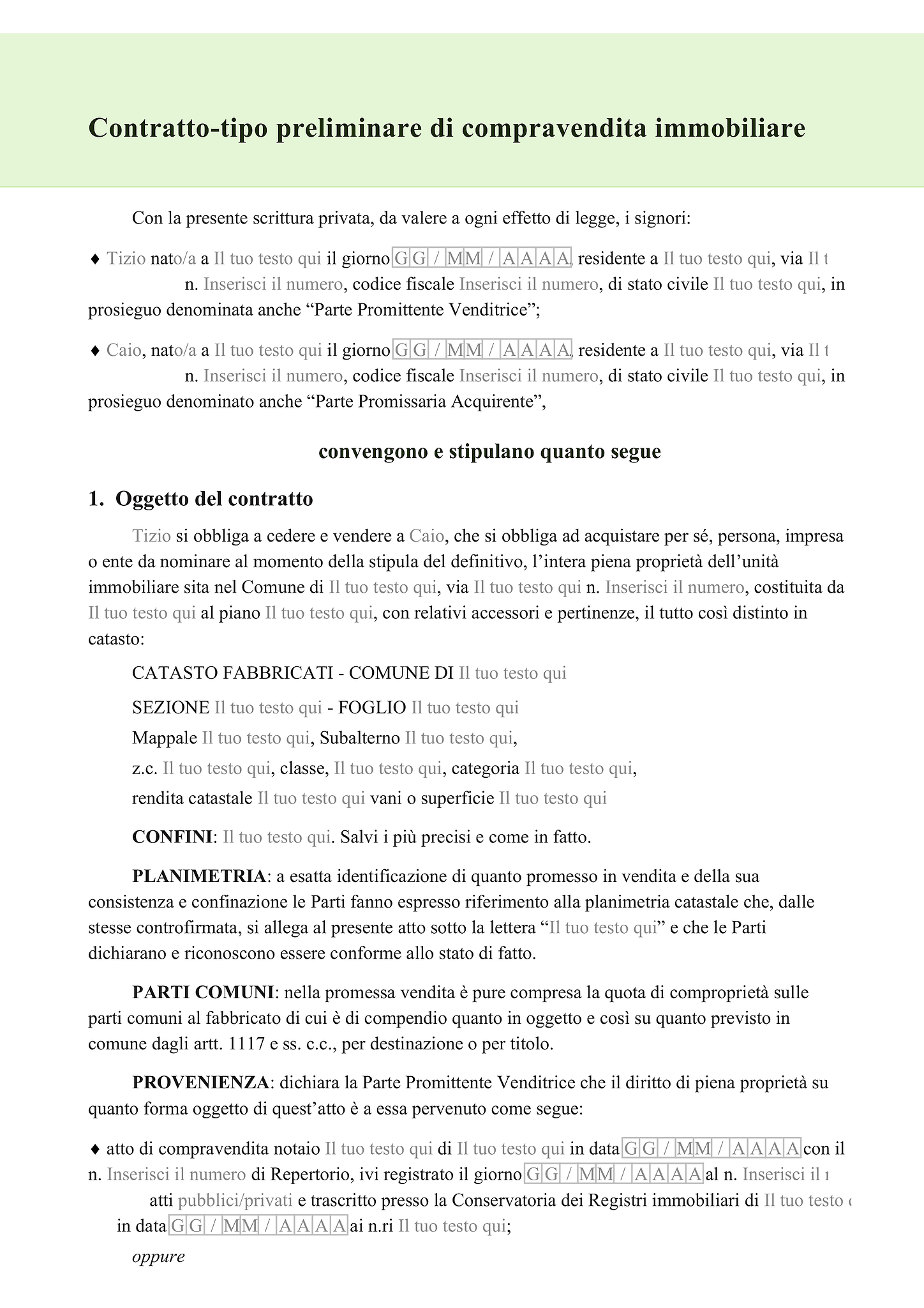 Modulo contratto preliminare compravendita immobiliare 1