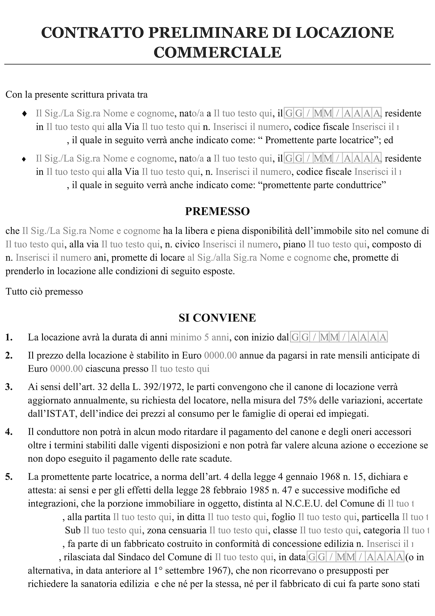 Contratto preliminare di locazione 1