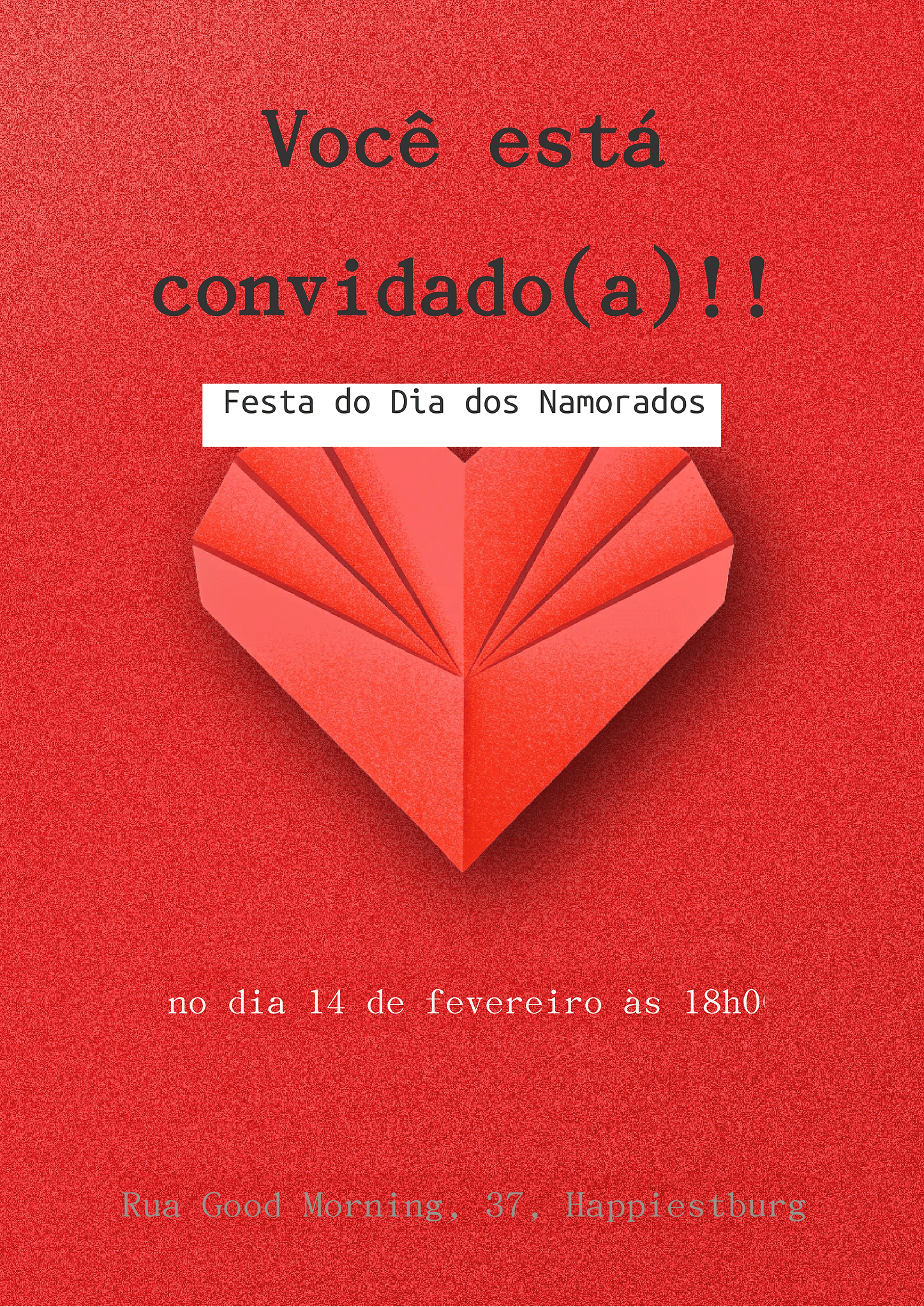 Convite para festa do Dia dos Namorados (papel) 1