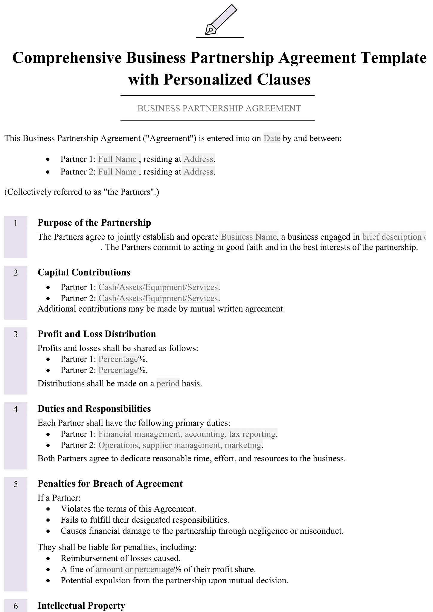 Comprehensive business partnership agreement 1
