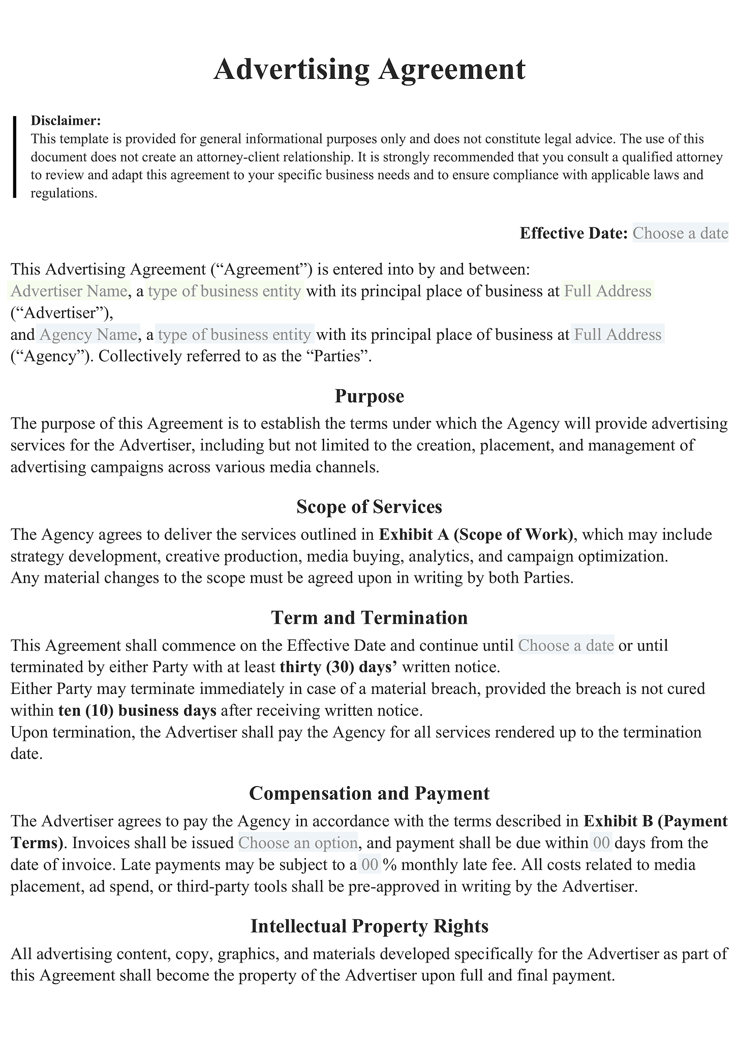 Advertising agreement (US) 1