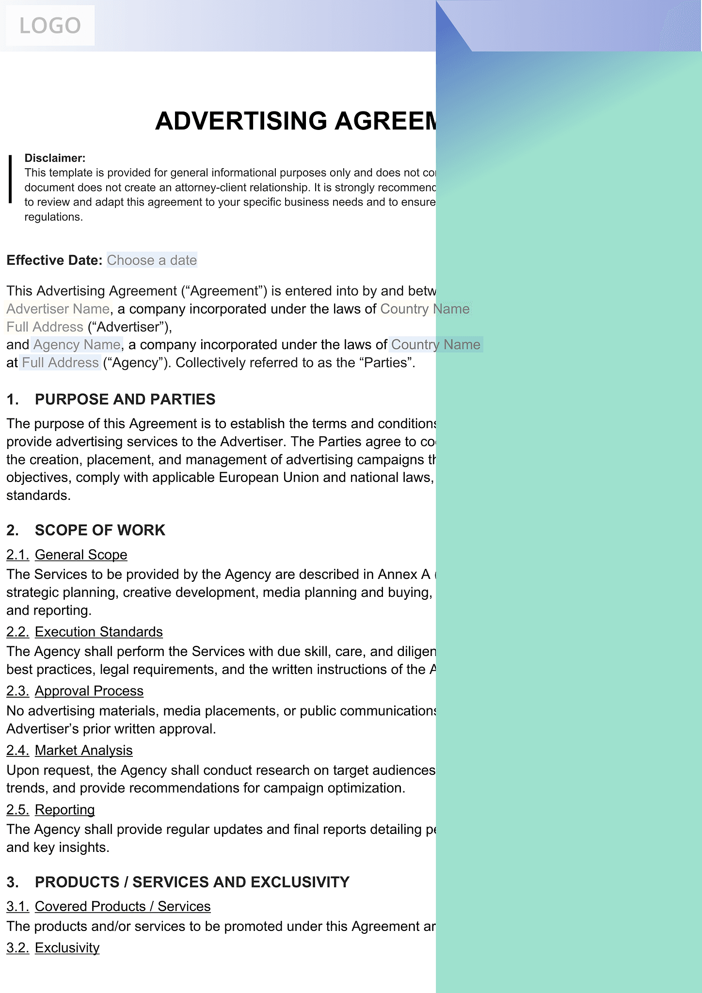 Advertising agreement 1