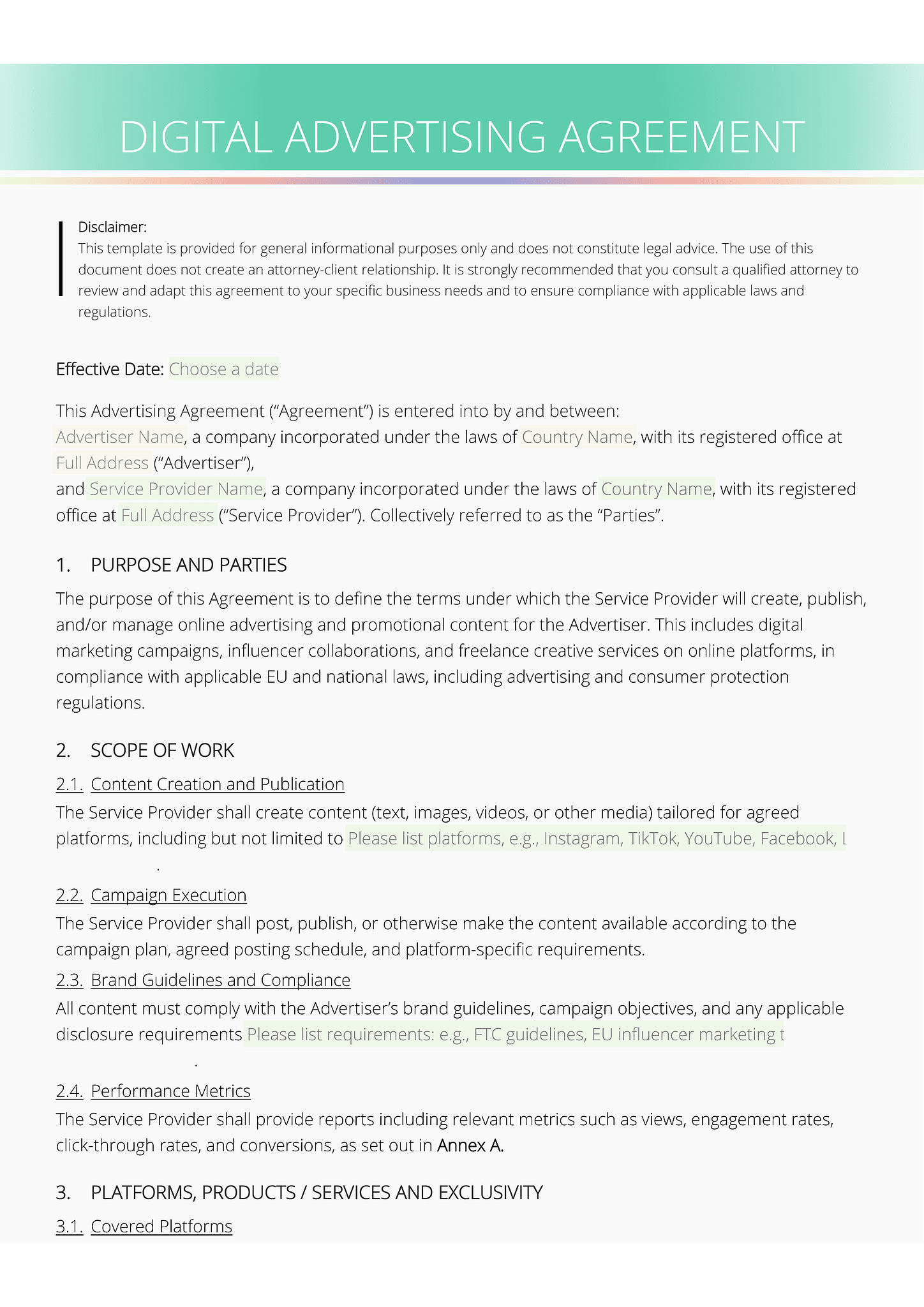 Digital advertising agreement 1