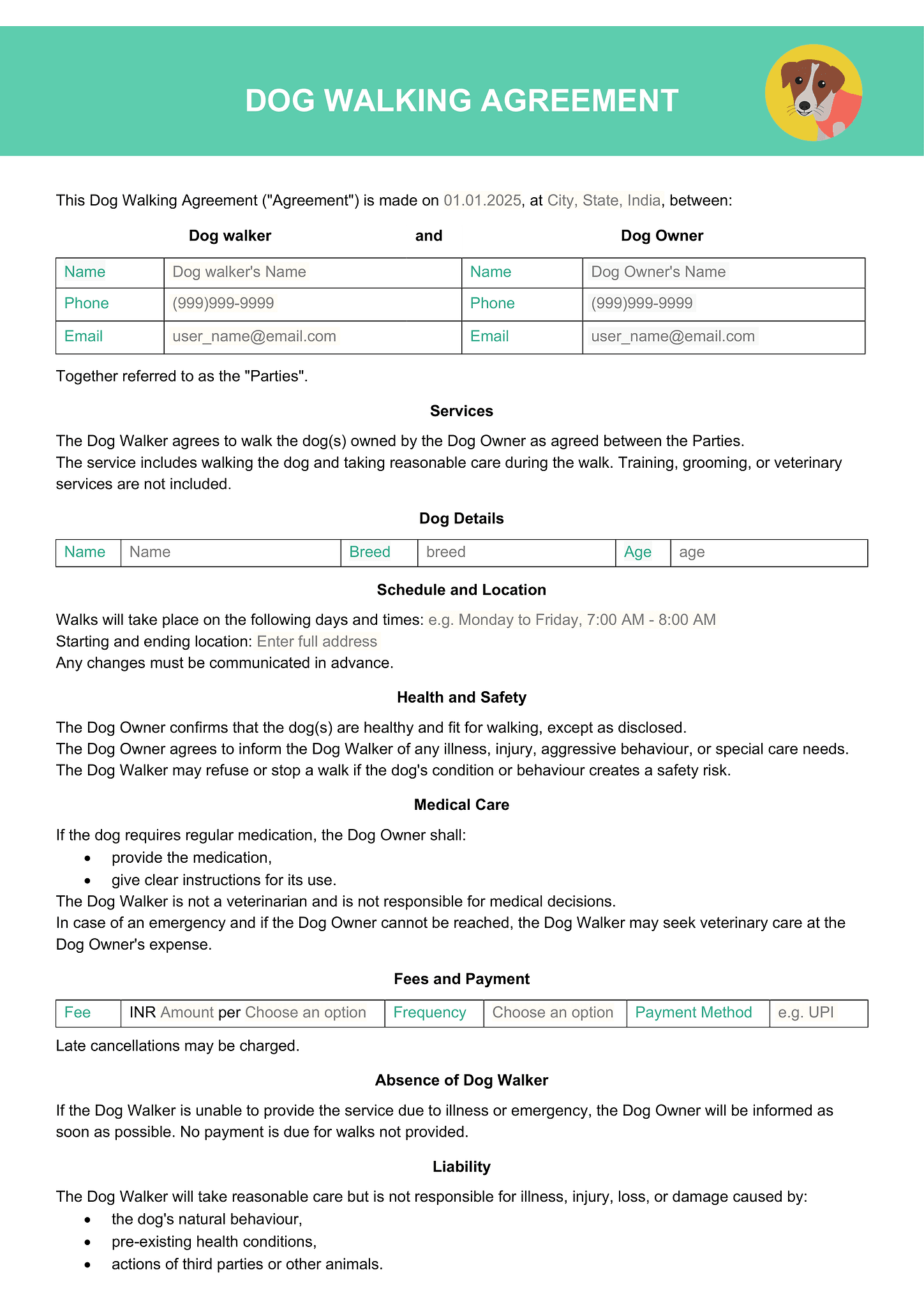 Dog walking agreement (simple) 1