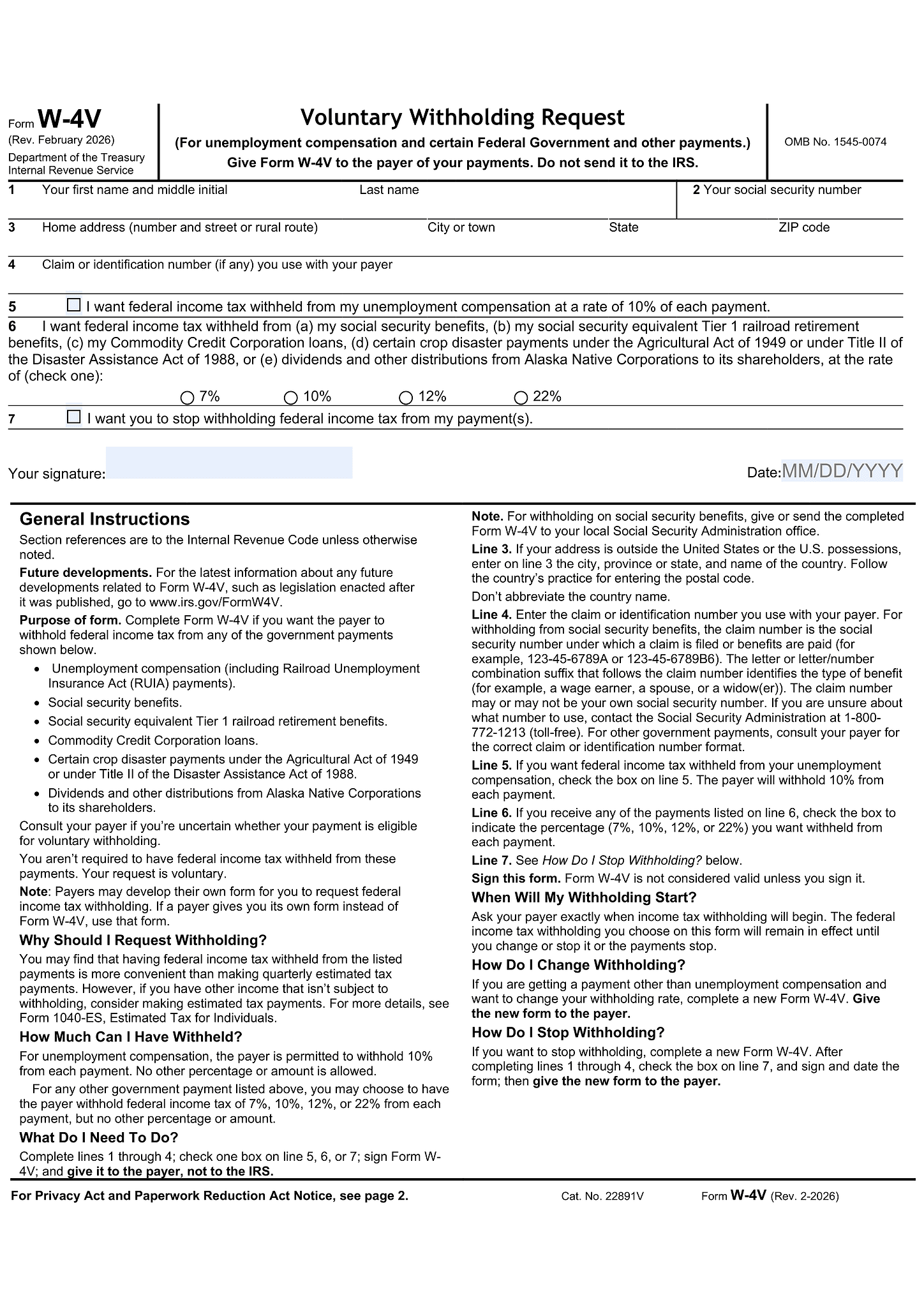 Form W-4V 1