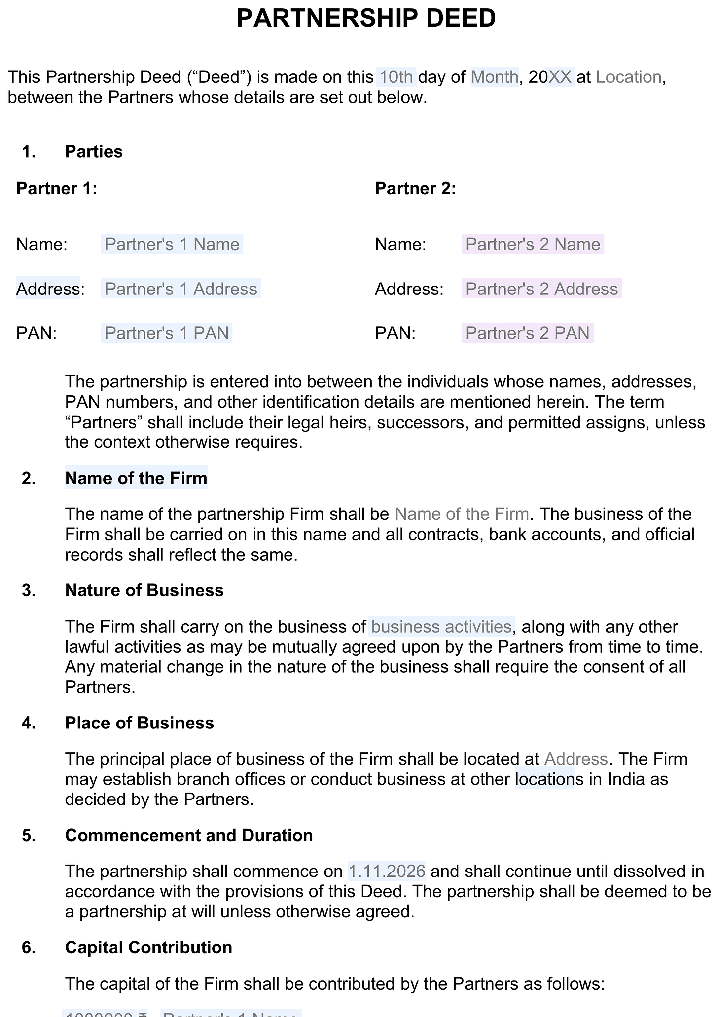 Partnership deed 1