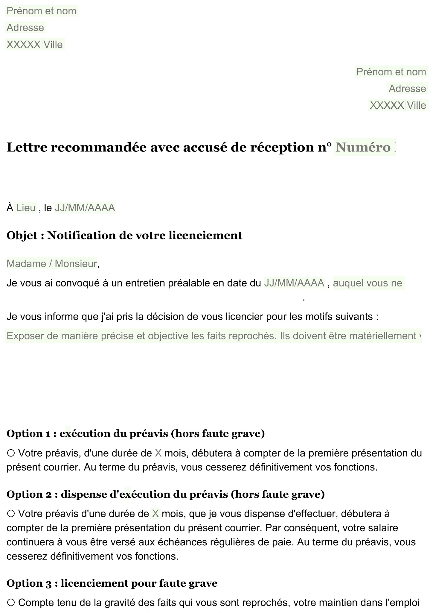Lettre de licenciement pour faute simple ou grave 1