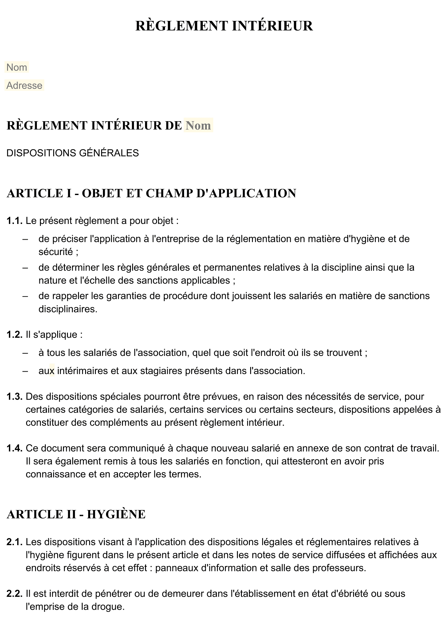 Règlement intérieur 1