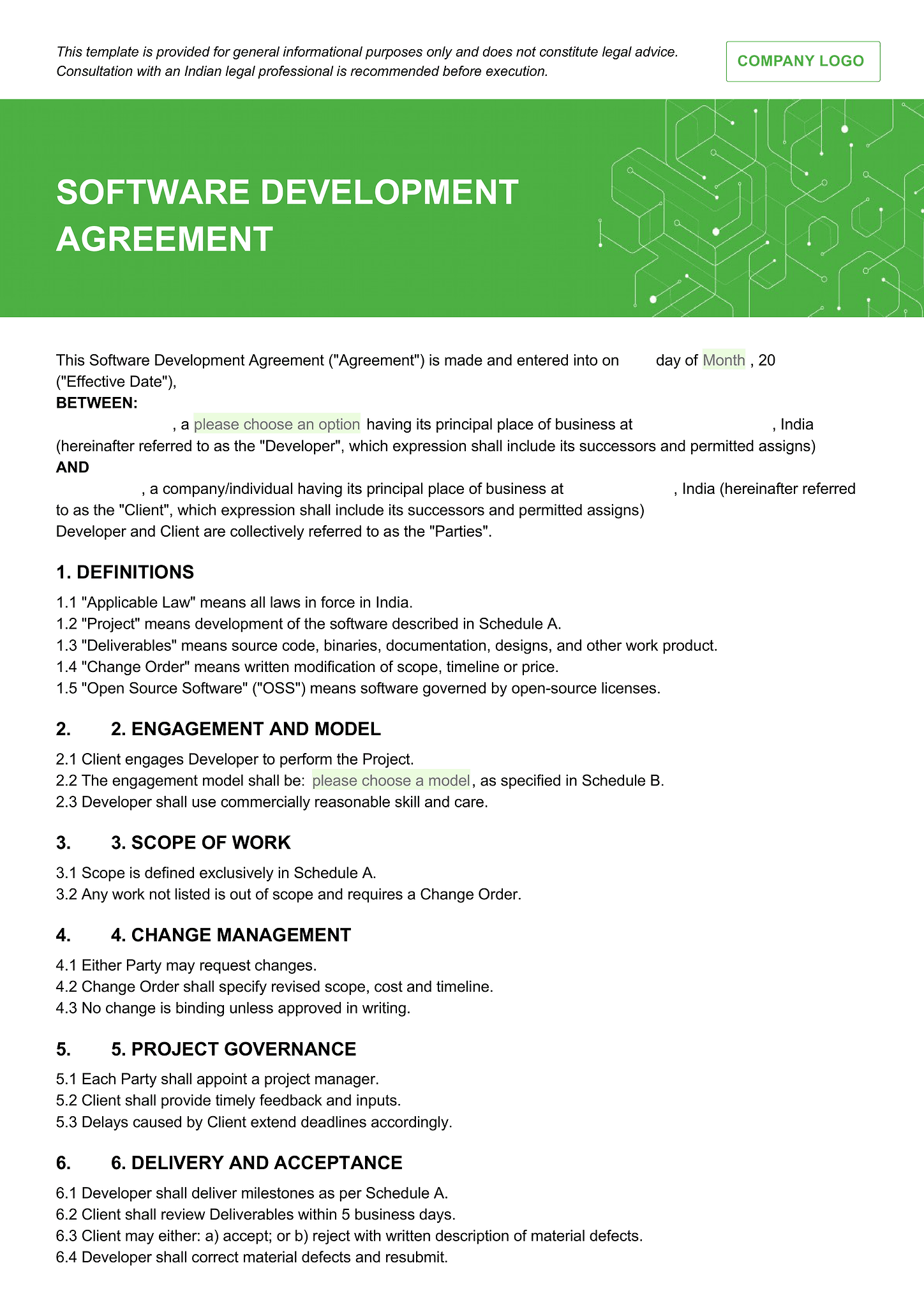 Software development agreement 1