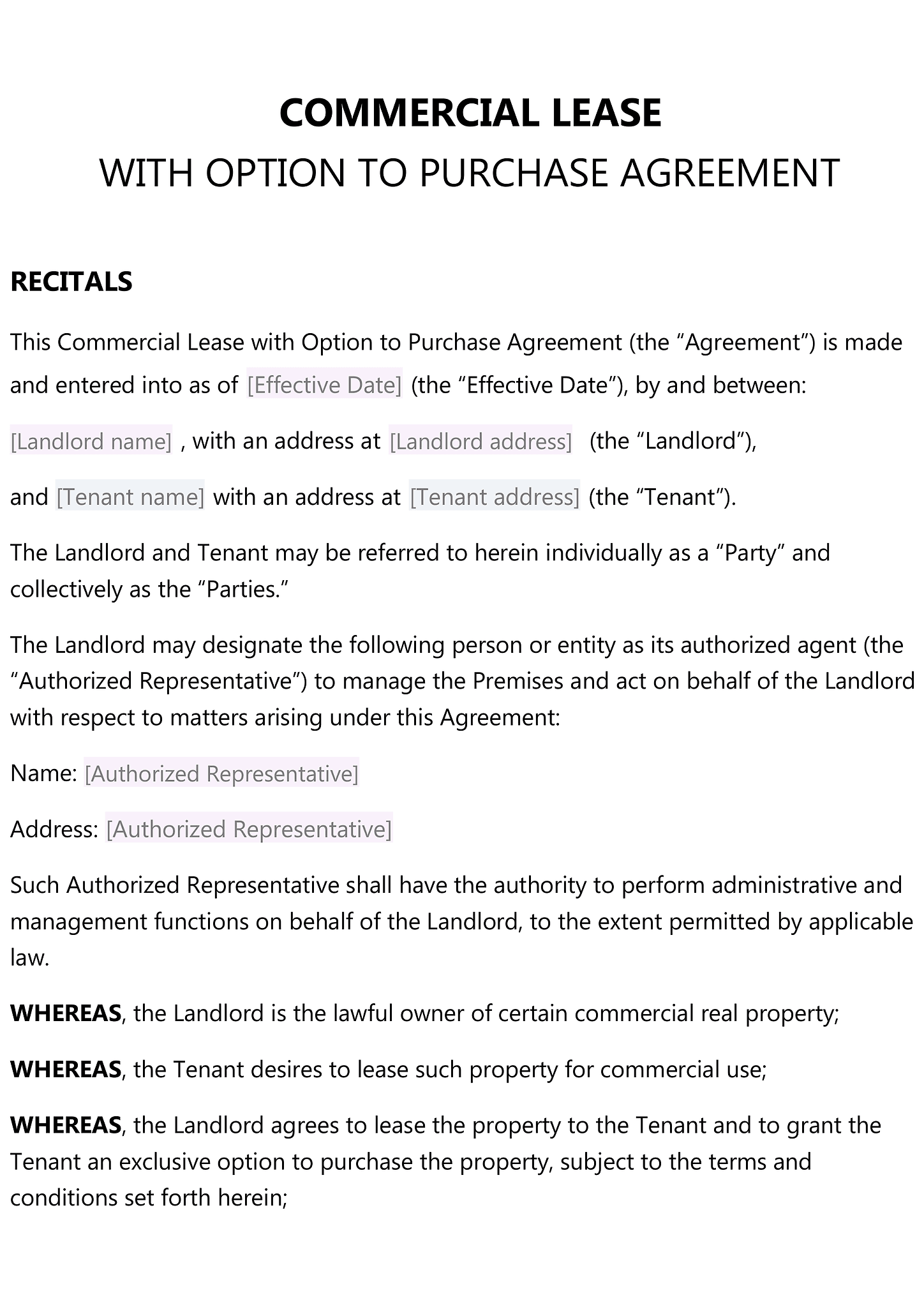 Commercial lease with option to purchase 1
