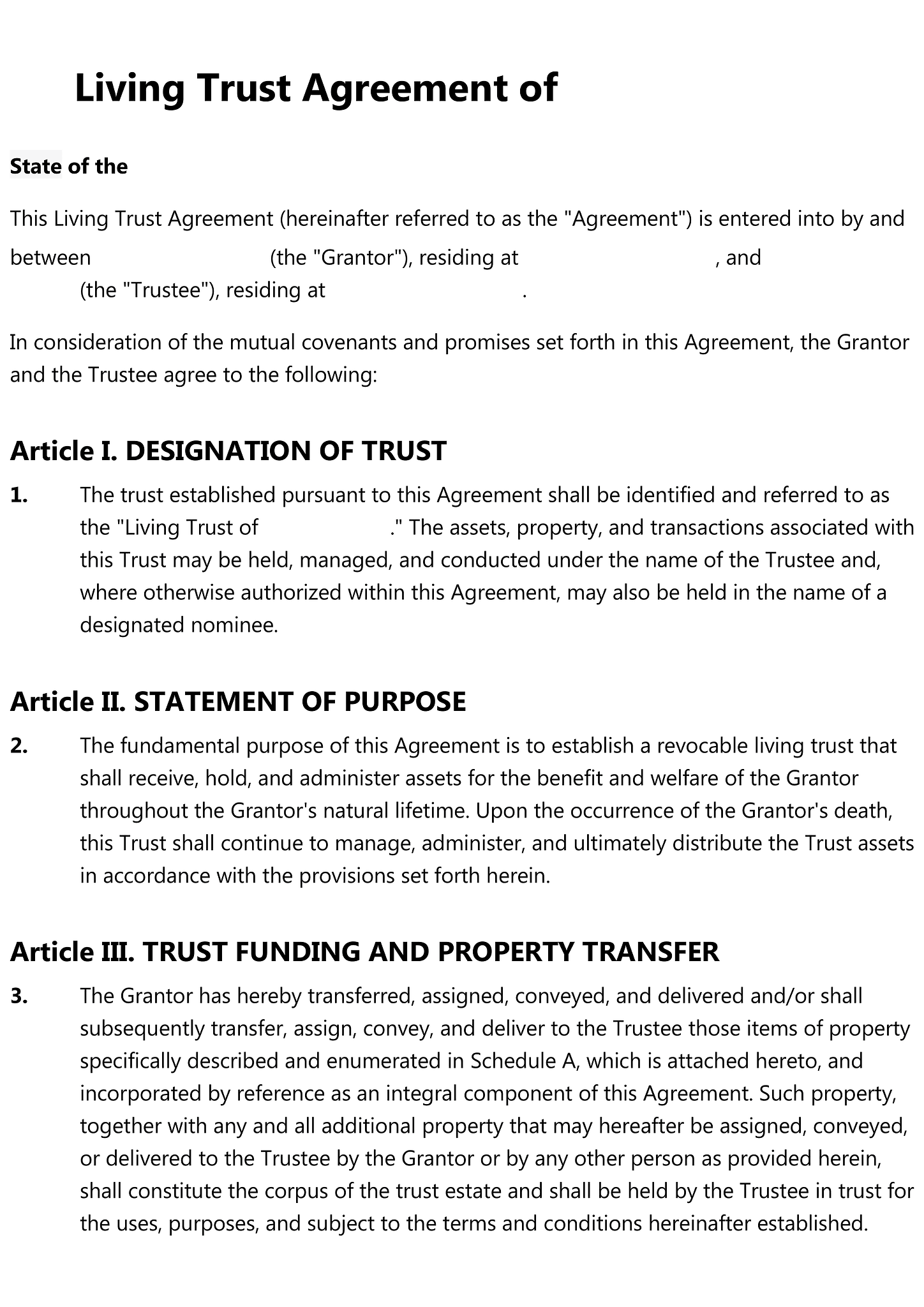 Living trust agreement 1