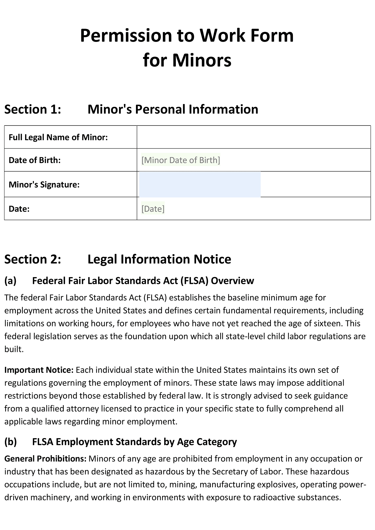 Permission to work form for minors 1