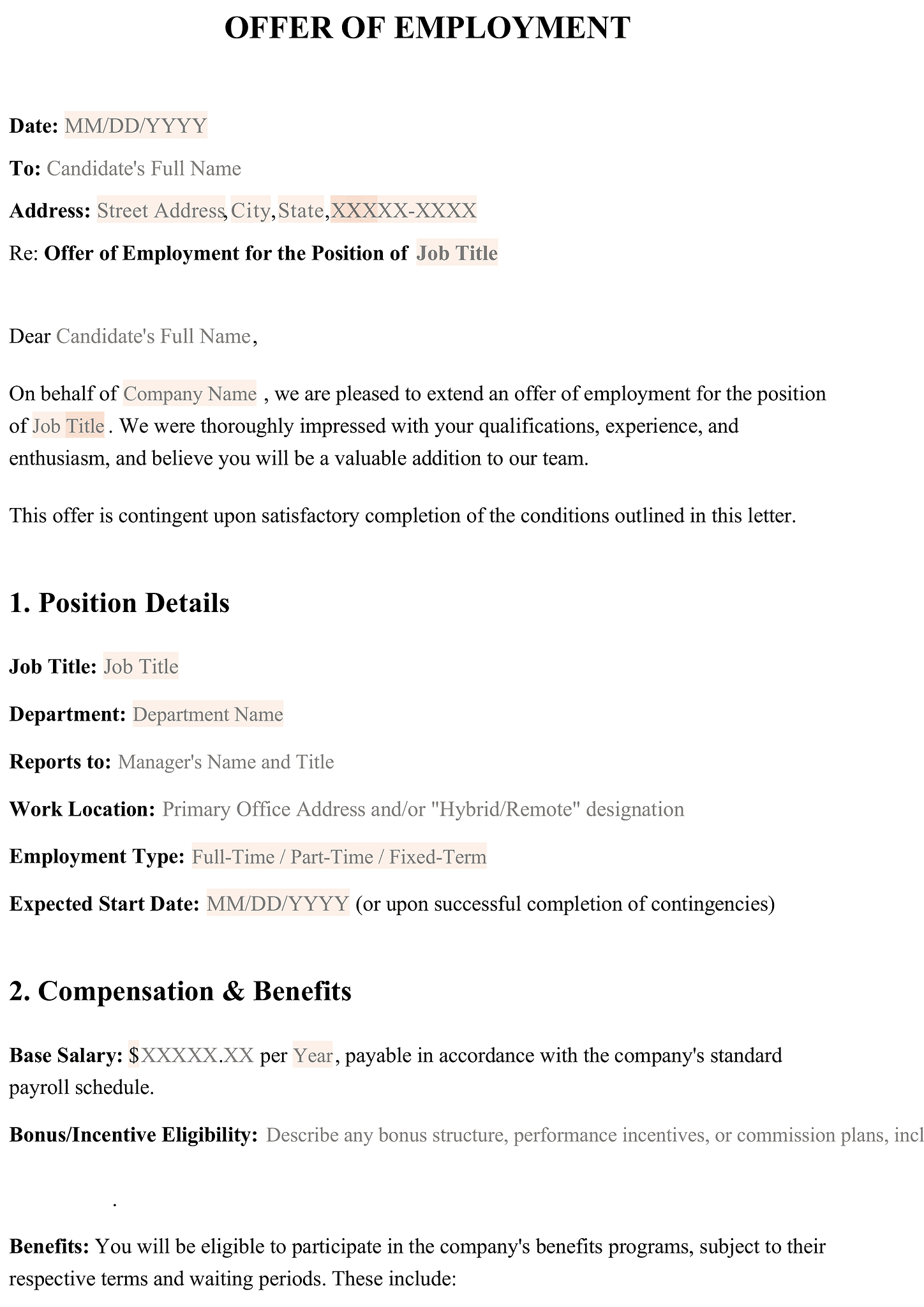Offer of employment letter 1
