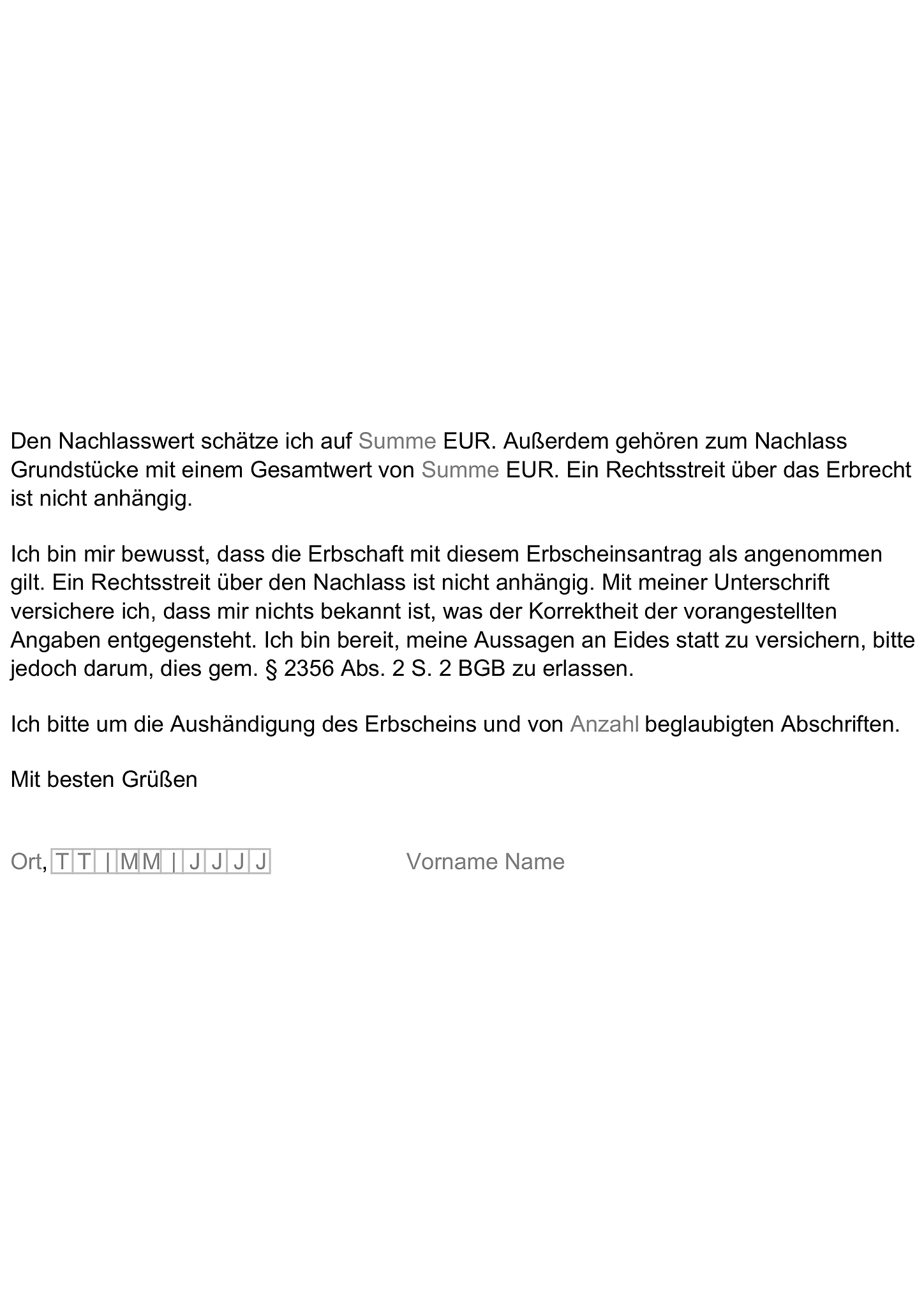 Formular vom Antrag auf Ausstellung eines Erbscheins 2