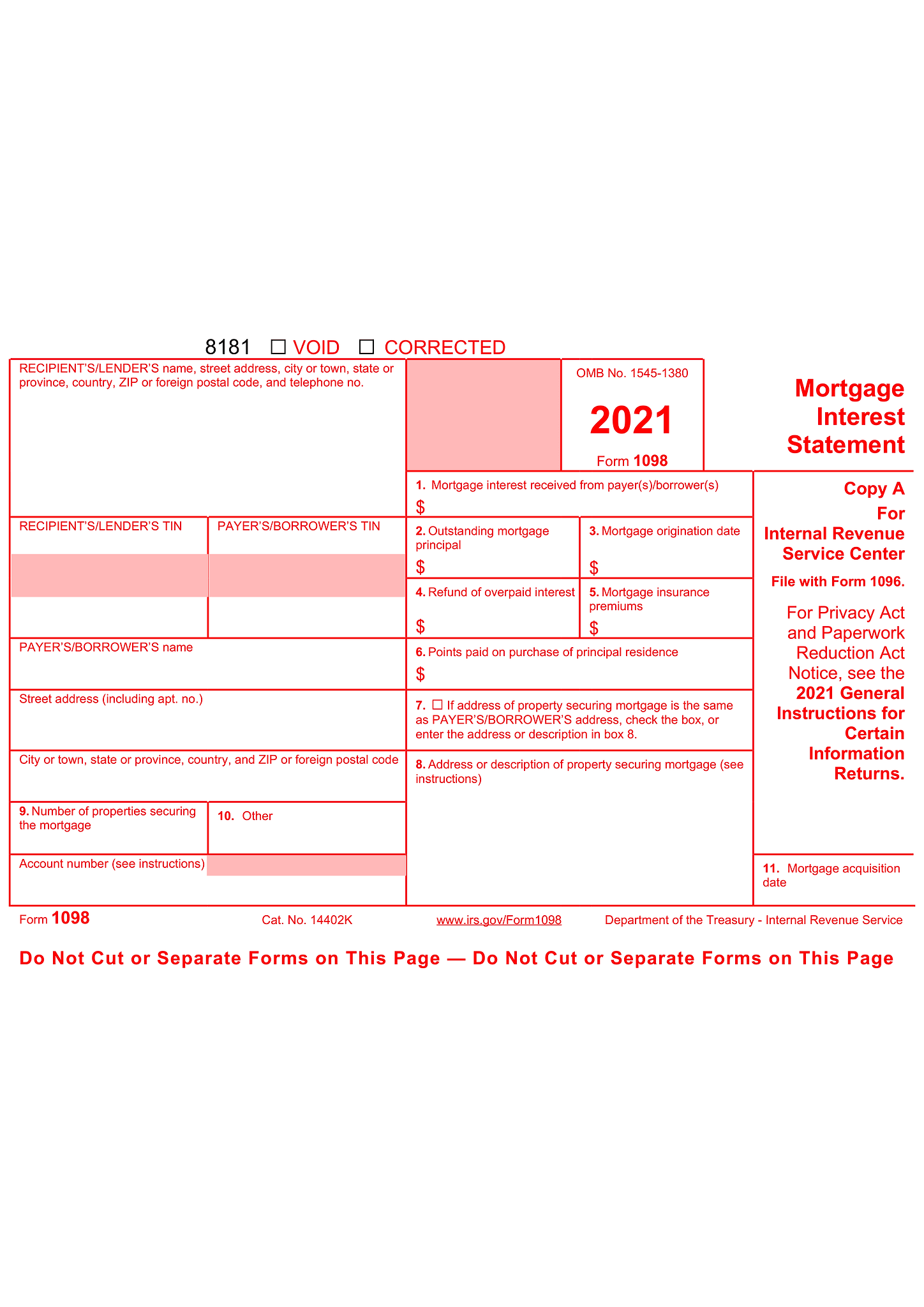 Form 1098 (Mortgage Interest Statement) 2