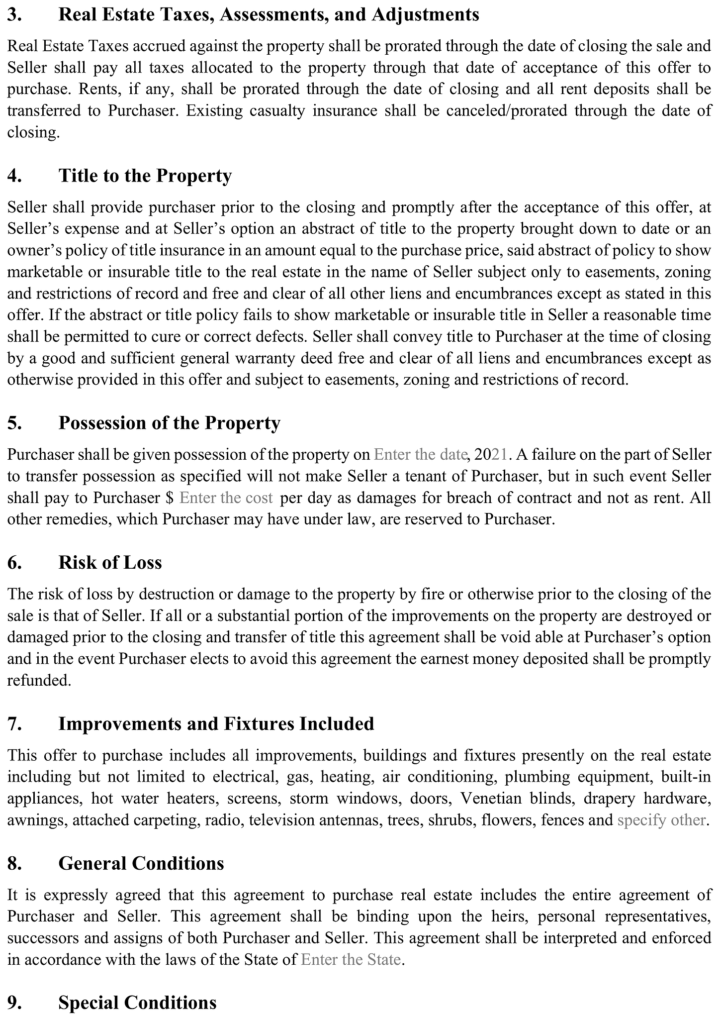 Real estate purchase agreement form 2