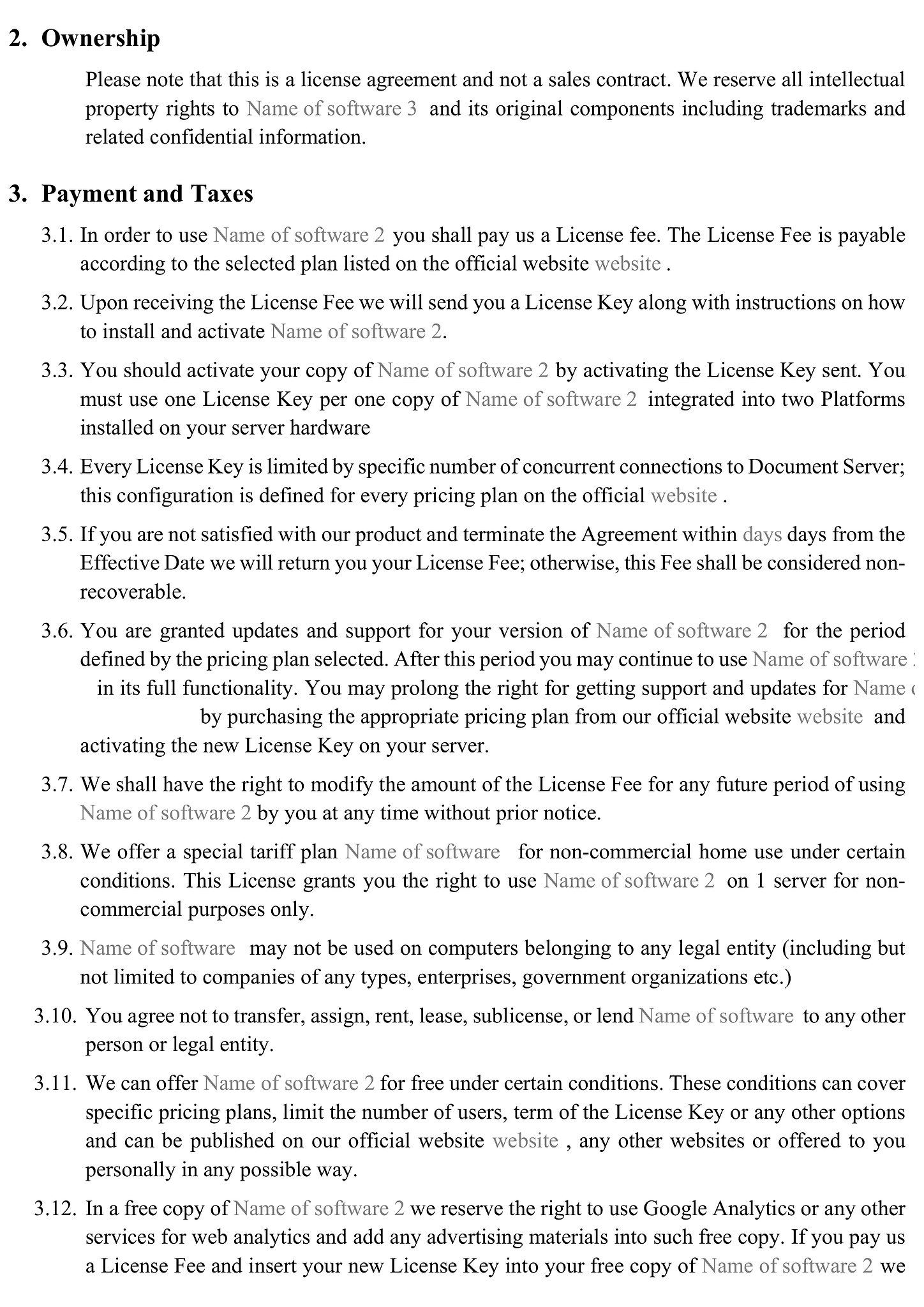 Software license agreement form 2