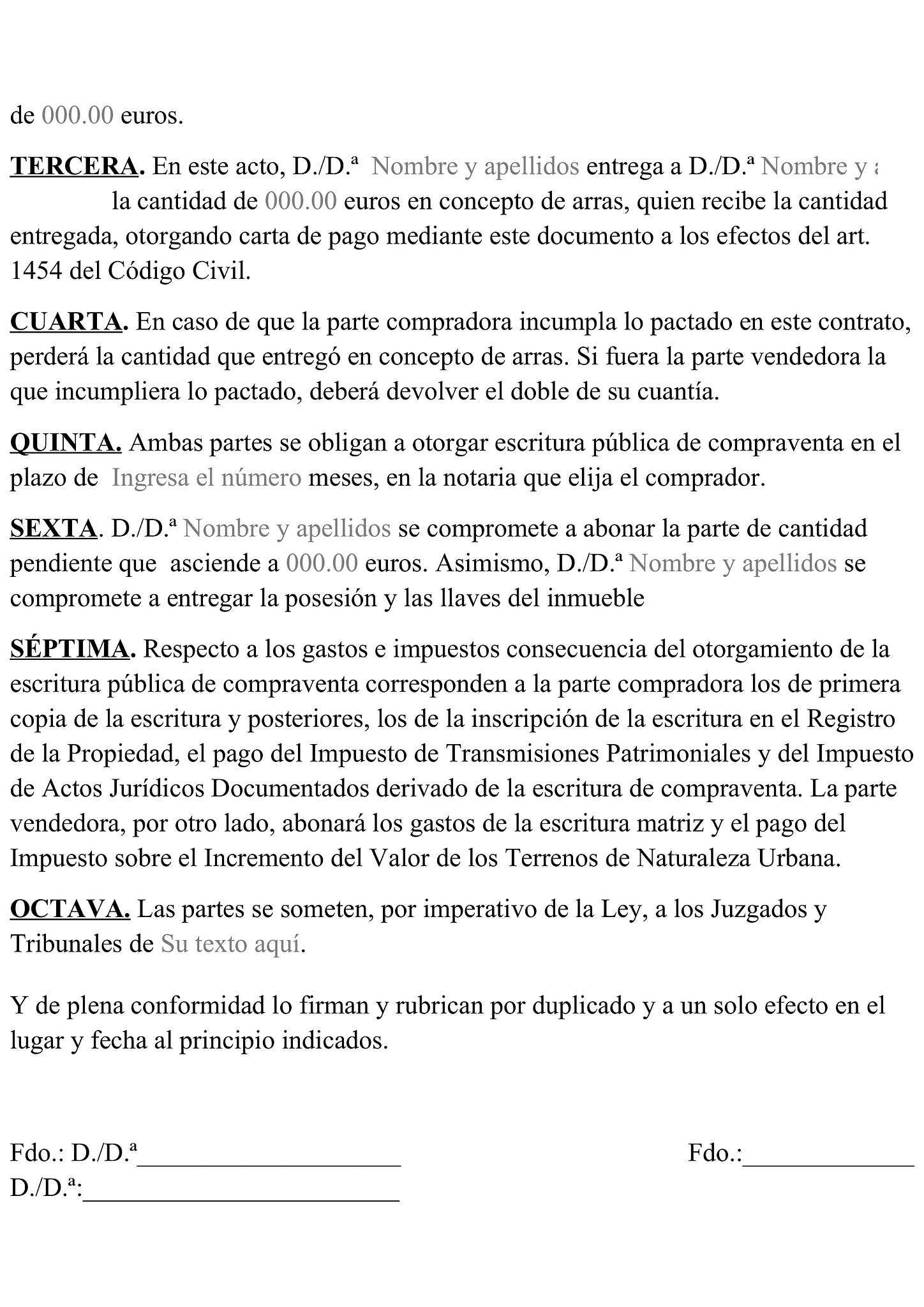 Formulario contrato de arras 2