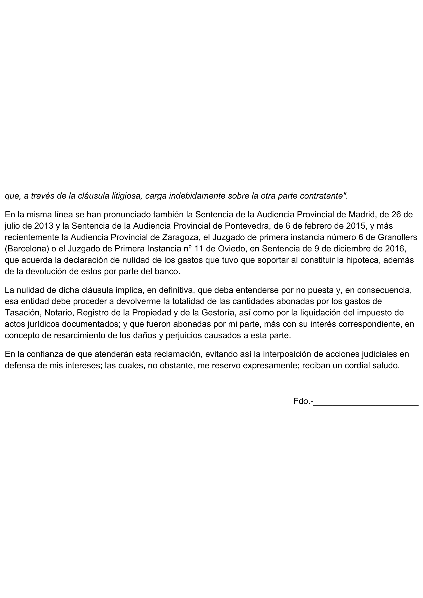 Formulario de reclamación sobre gastos de formalización de la hipoteca 2