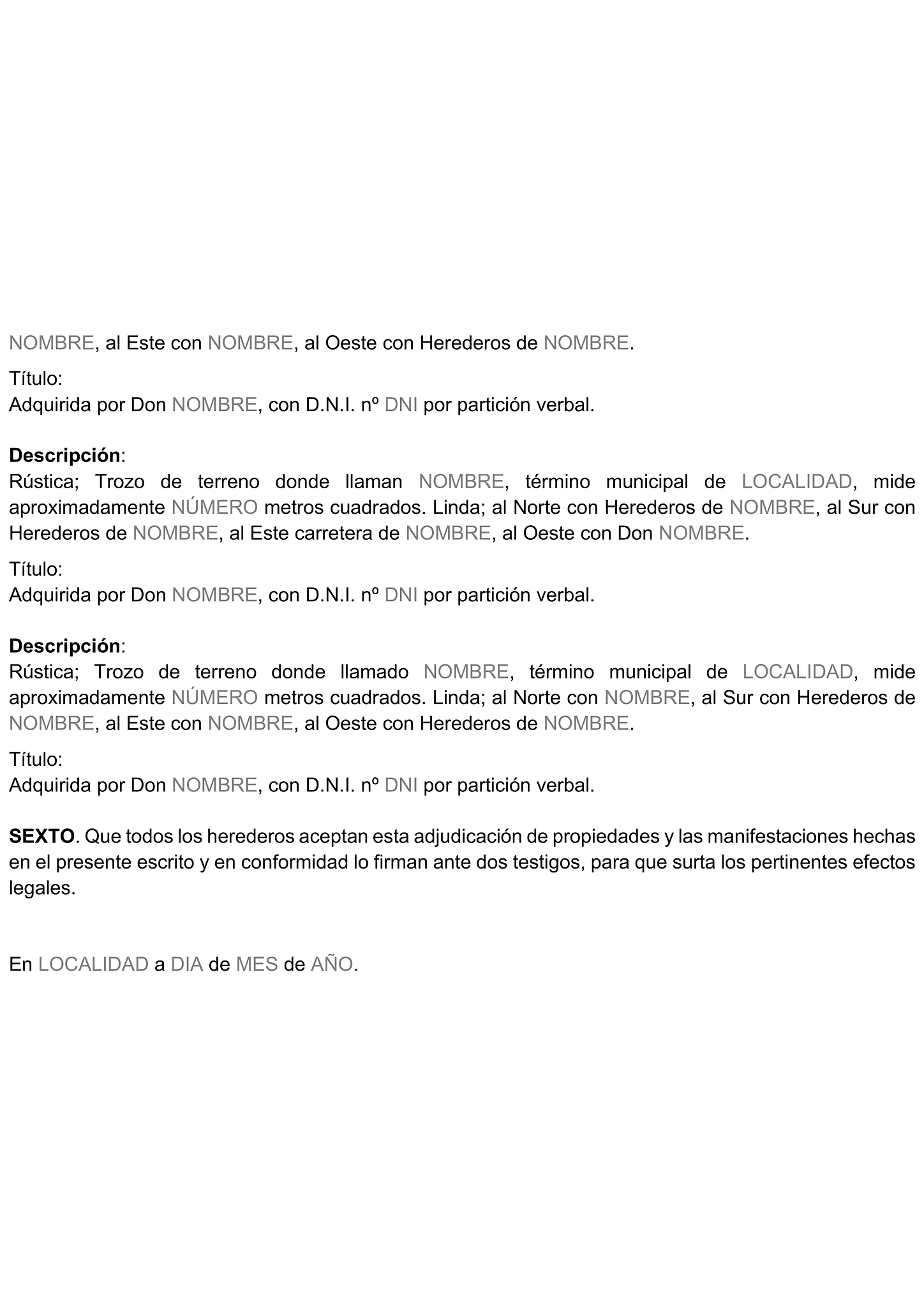 Formulario acuerdo de partición de herencia 2