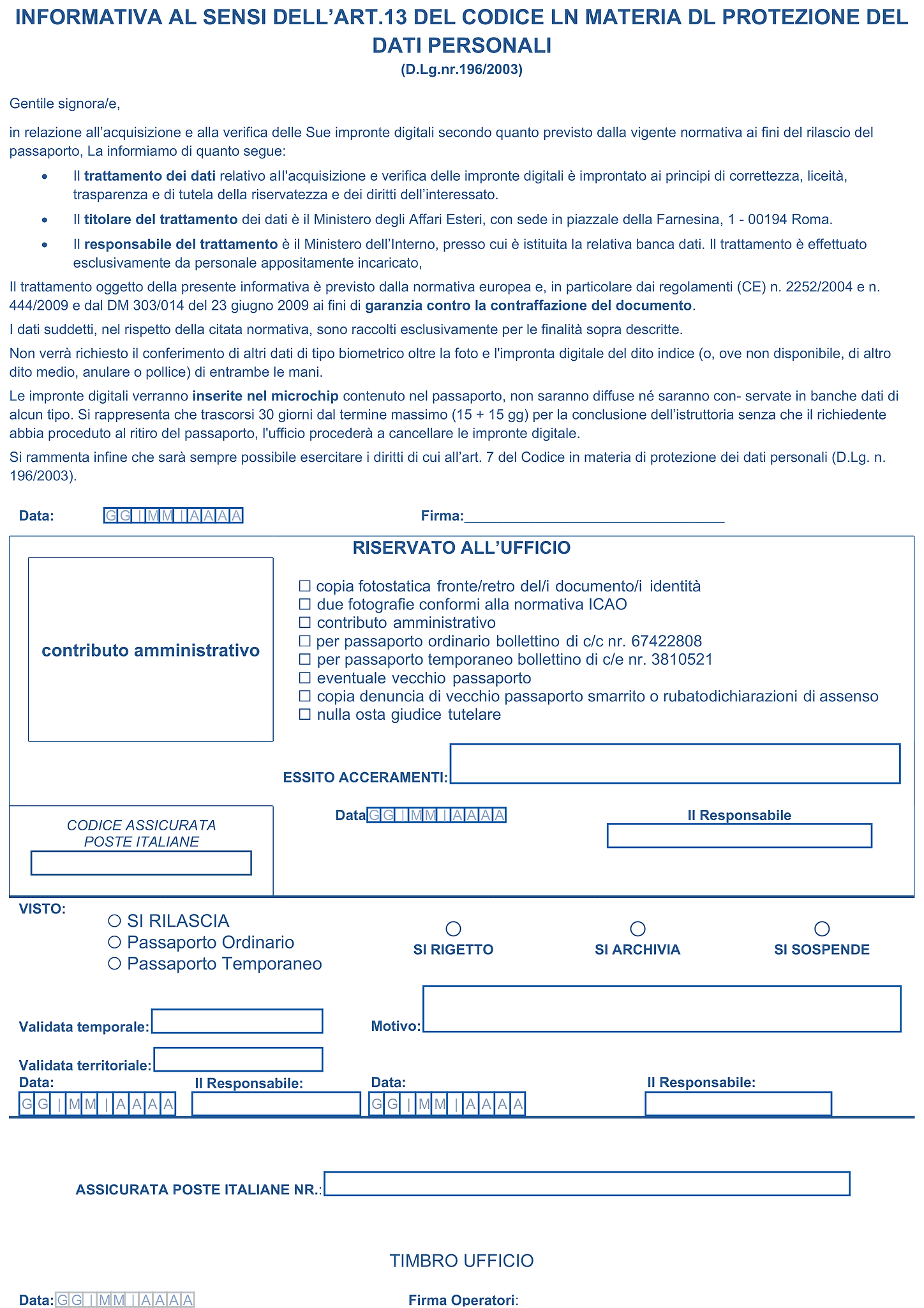 Modulo richiesta passaporto 2