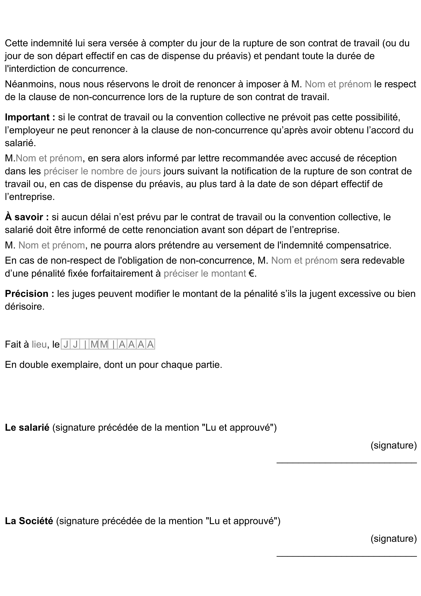 Formulaire clause de non-concurrence 2