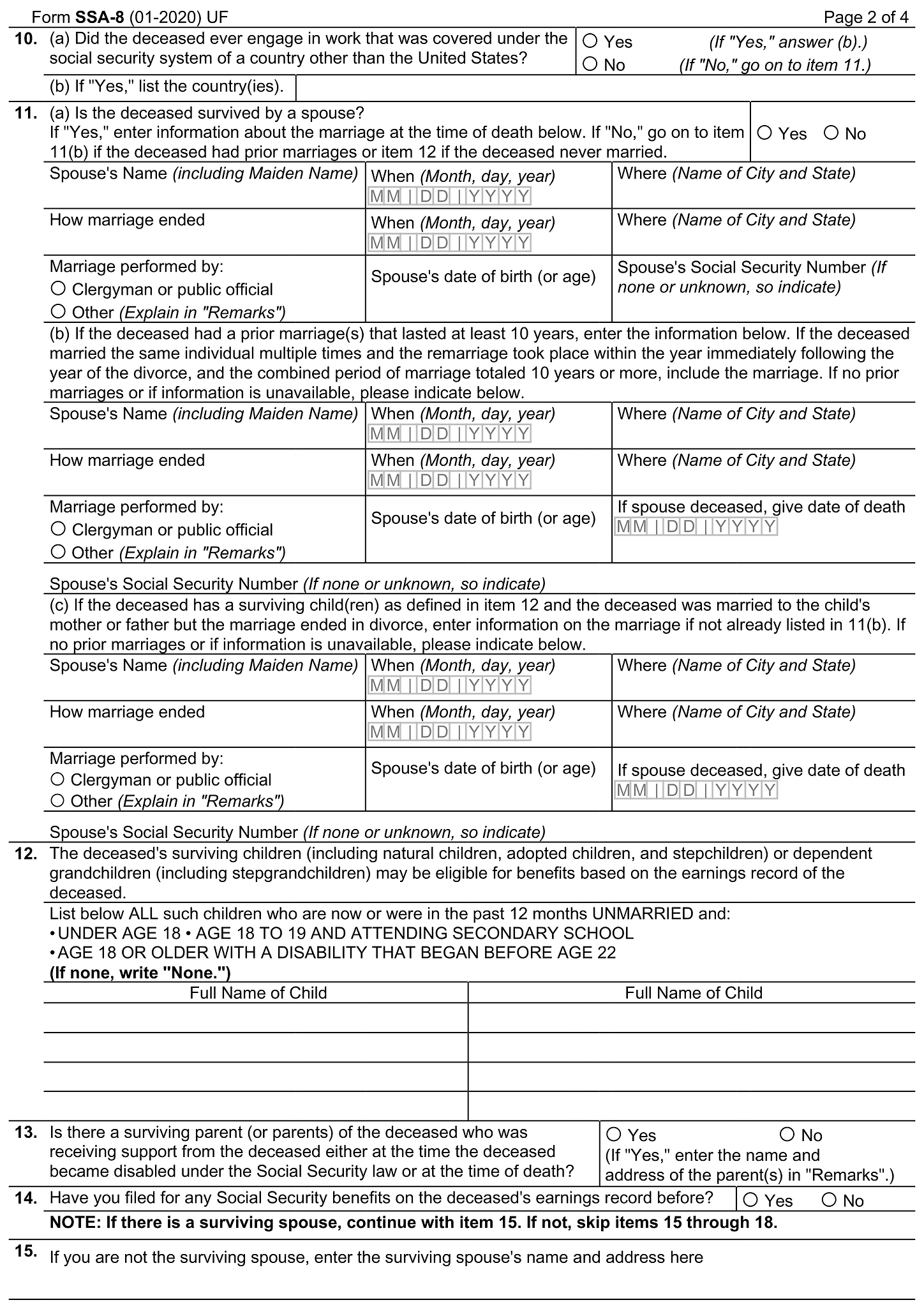 Form SSA-8 (Application for Lump-Sum Death Payment) 2