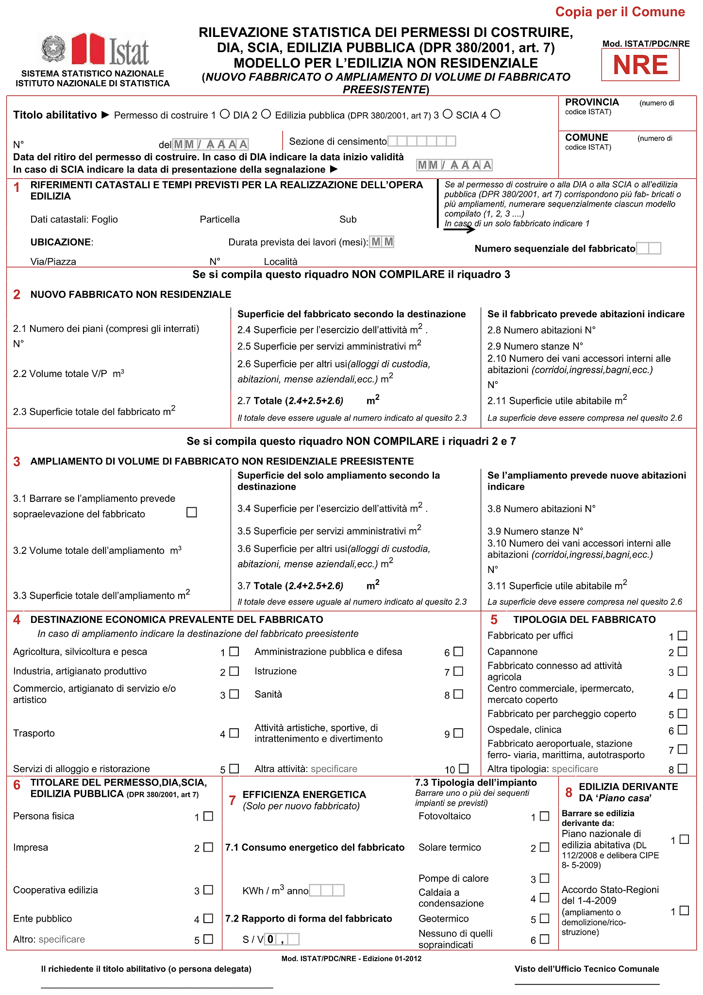 Modello ISTAT/PDC/NRE 2