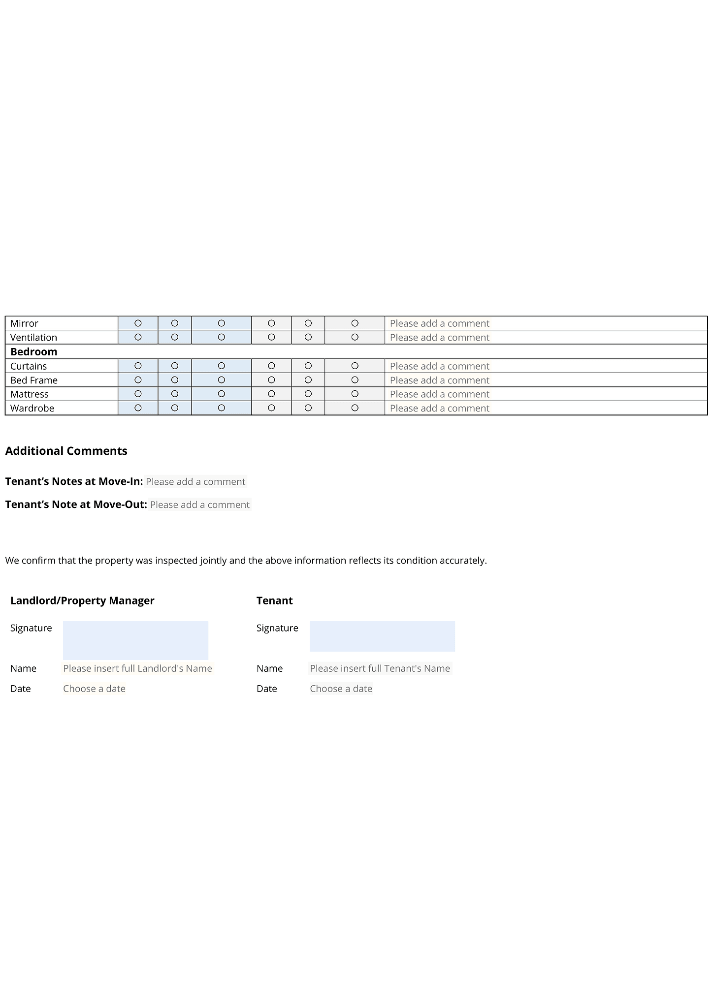 Move-in and move-out form (horizontal) 2