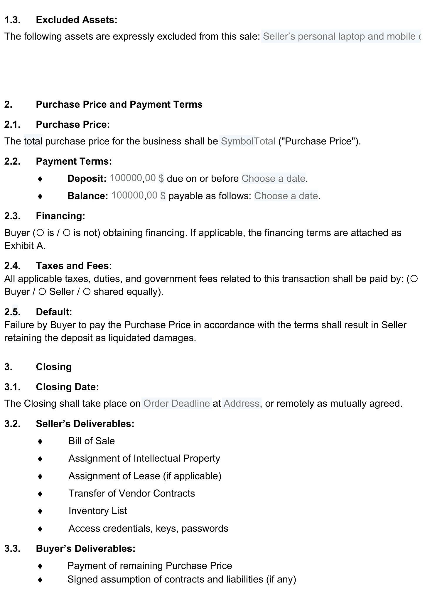 Business sale agreement for Odoo 2